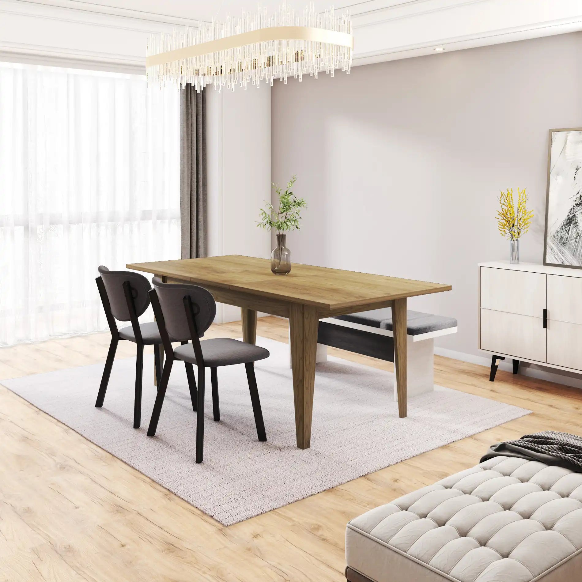 Graviola - Brauner ausziehbarer rechteckiger Tisch für das Wohnzimmer