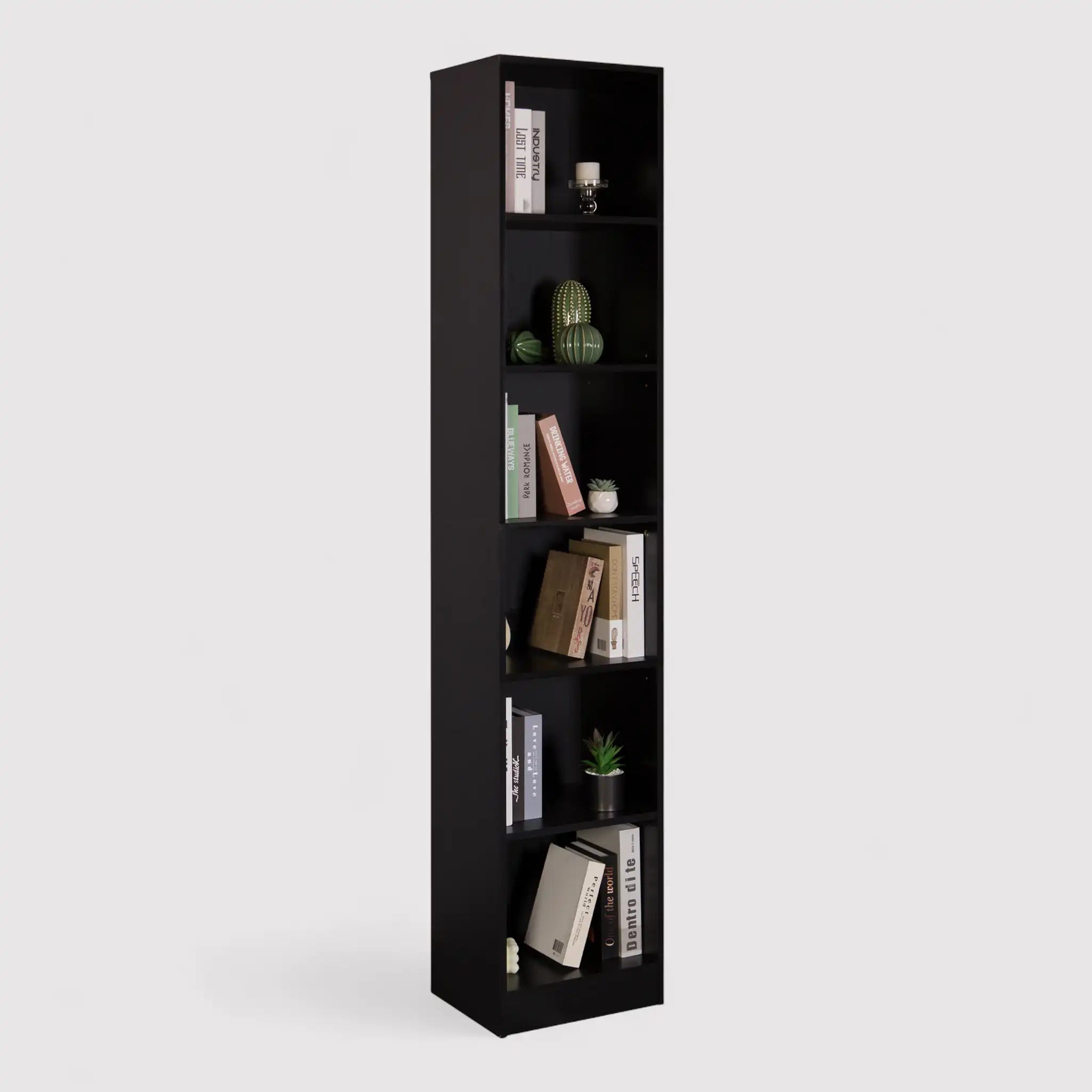 Suyuk - Libreria slim salvaspazio nera con 10 scaffali