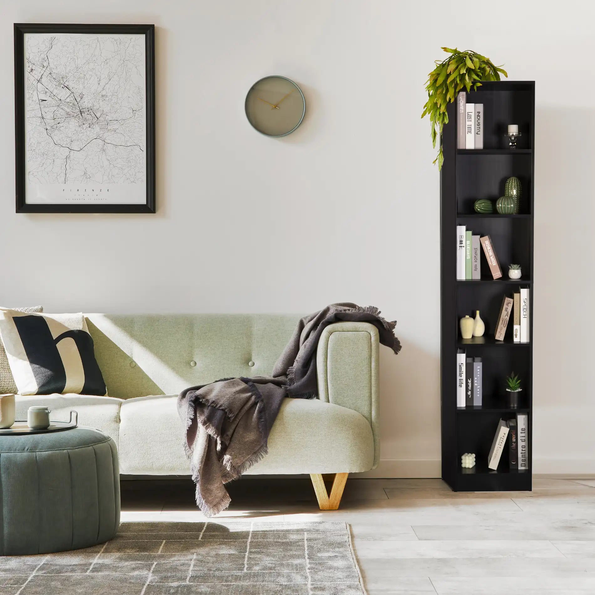 Suyuk - Libreria slim salvaspazio nera con 10 scaffali