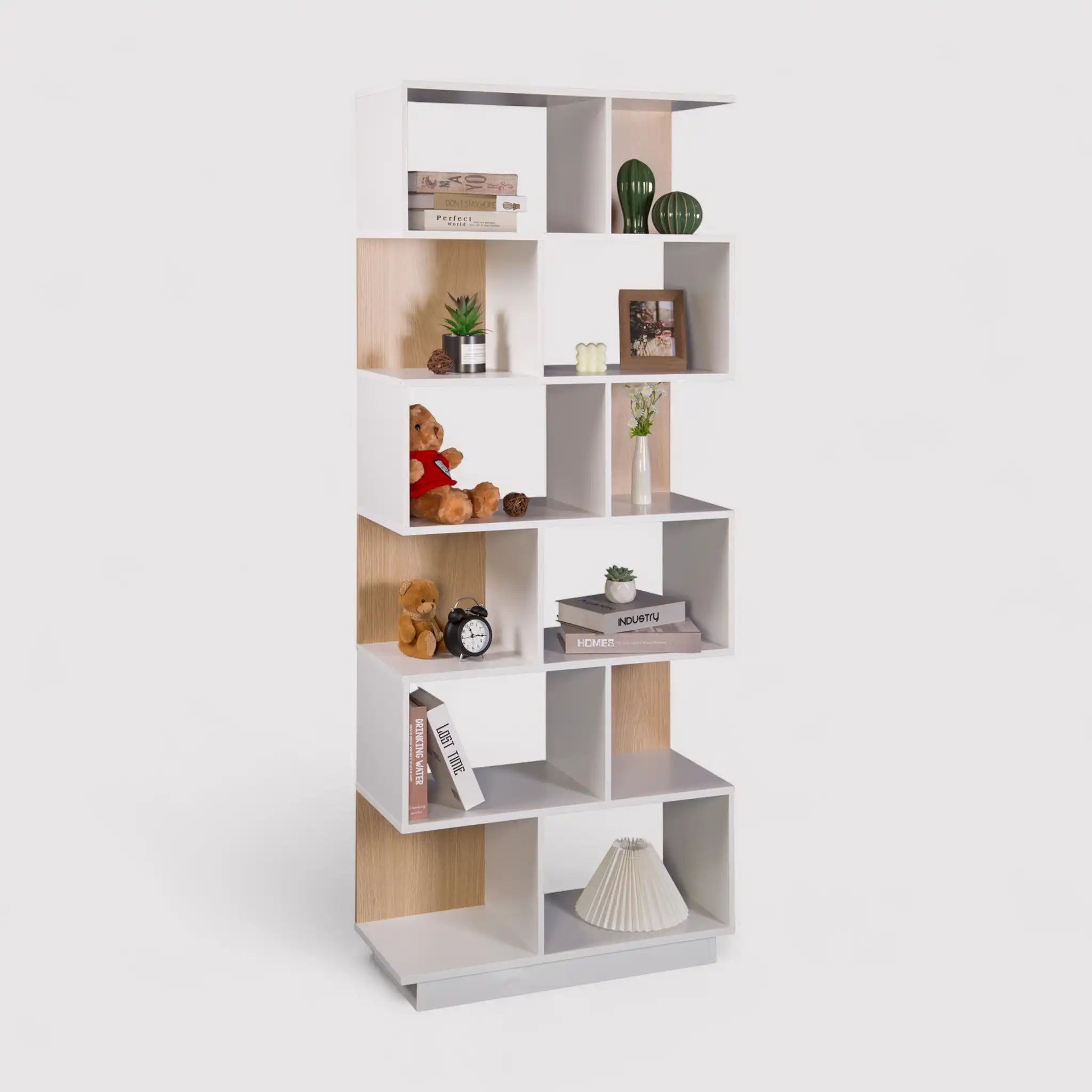 Silene - Libreria verticale bianca con 6 ripiani e 12 vani