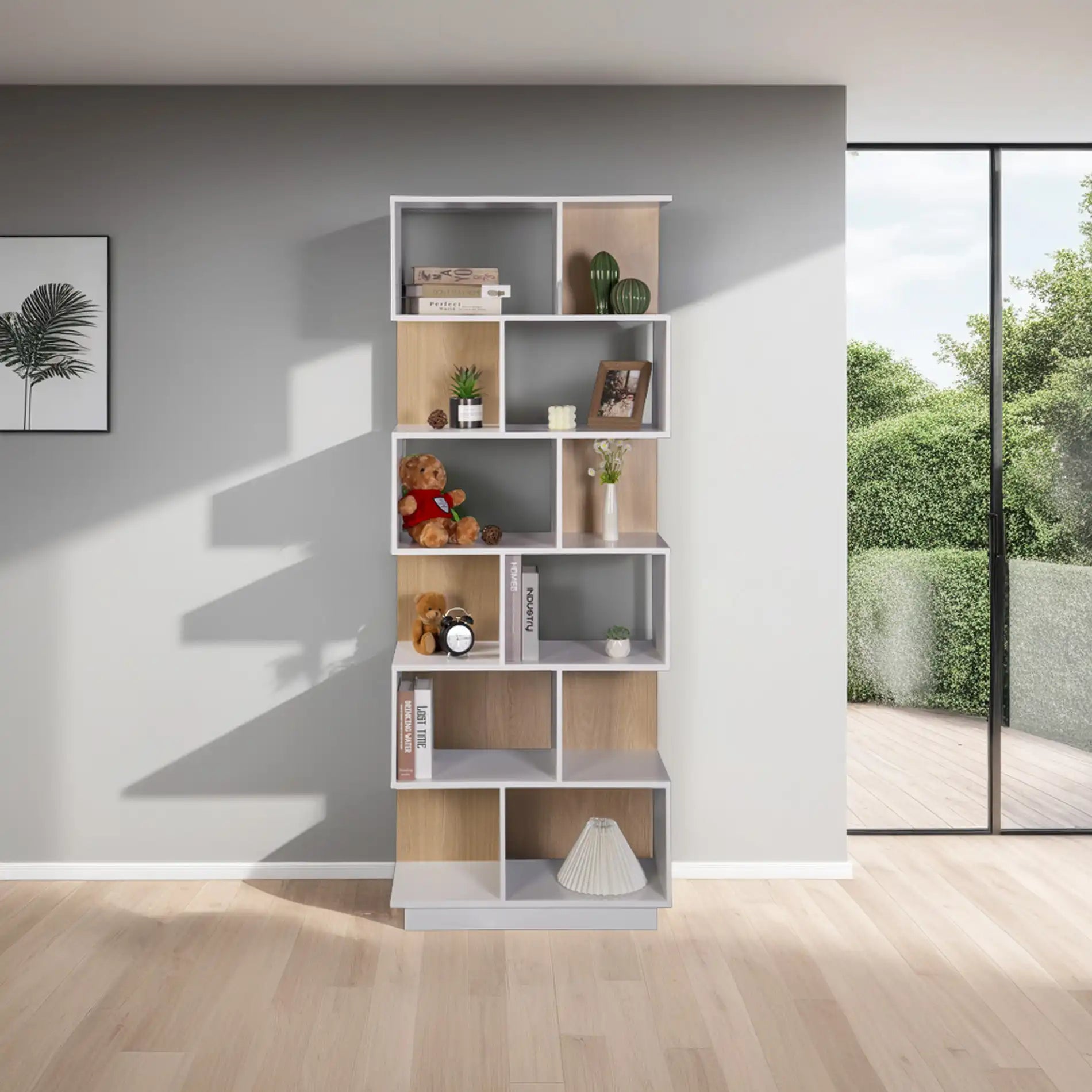 Silene - Libreria verticale bianca con 6 ripiani e 12 vani
