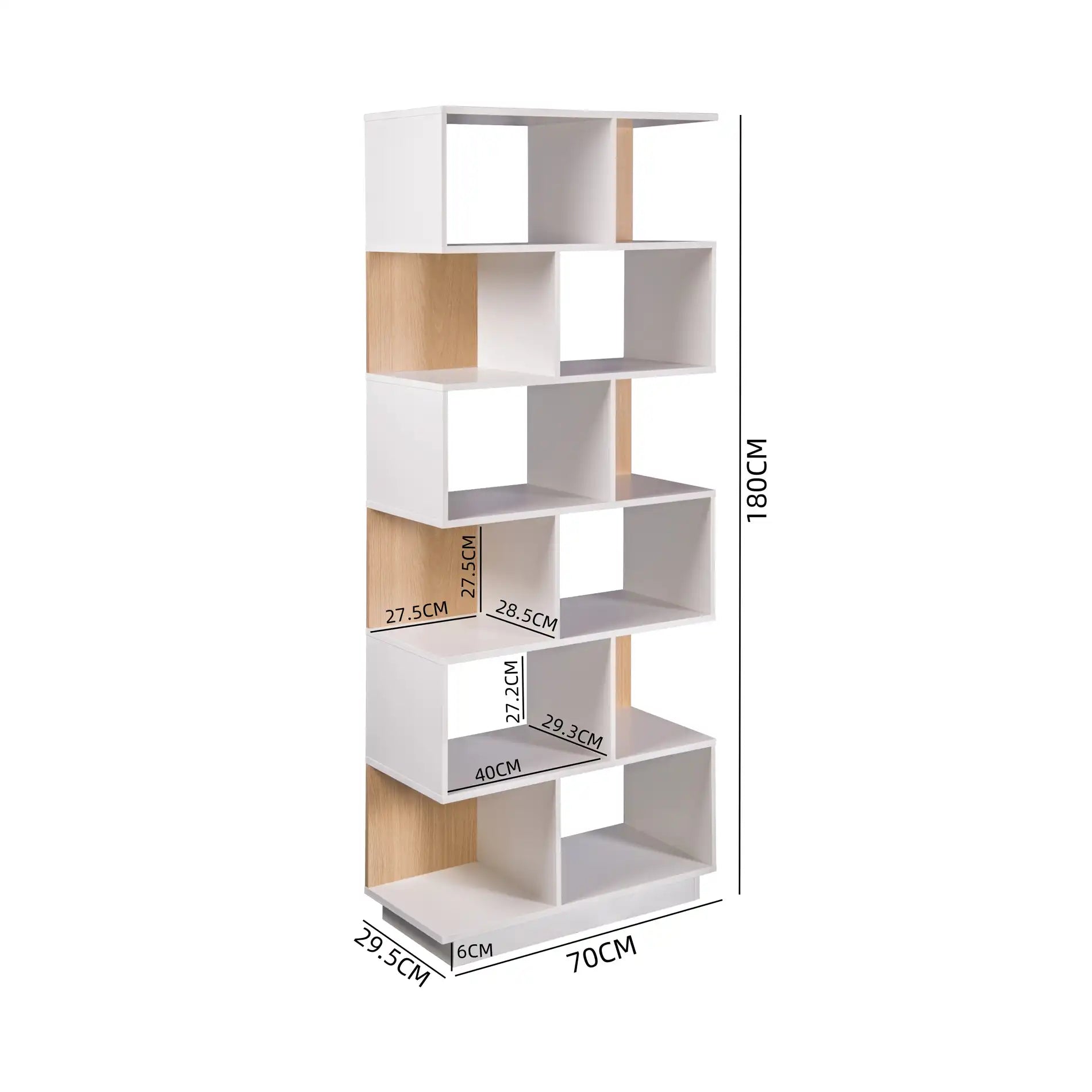 Silene - Libreria verticale bianca con 6 ripiani e 12 vani
