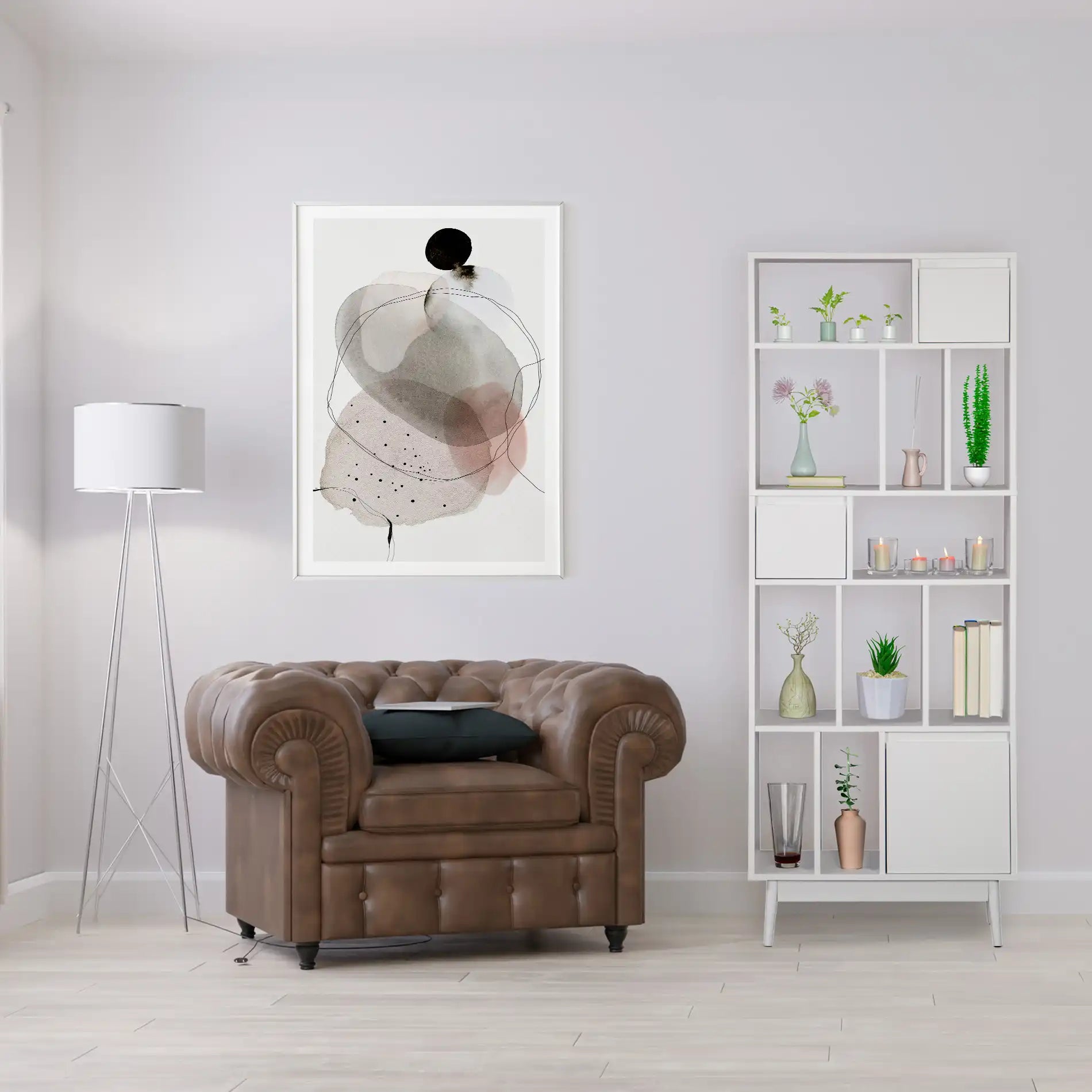 Mawar - Libreria design alta bianca con 5 ripiani e 13 vani