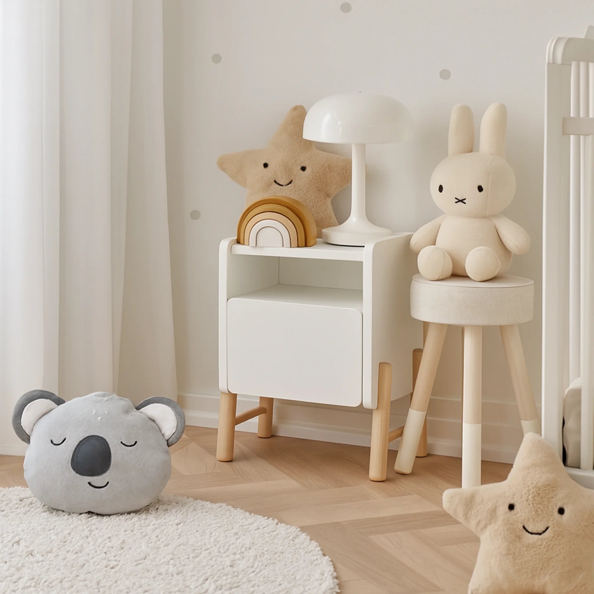 Kelen - Comodino bianco per bambini con 2 ripiani e 1 cassetto