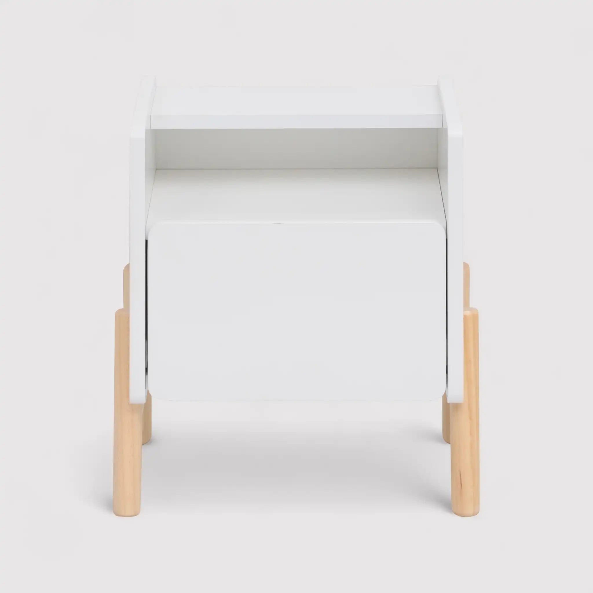 Kelen - Comodino bianco per bambini con 2 ripiani e 1 cassetto