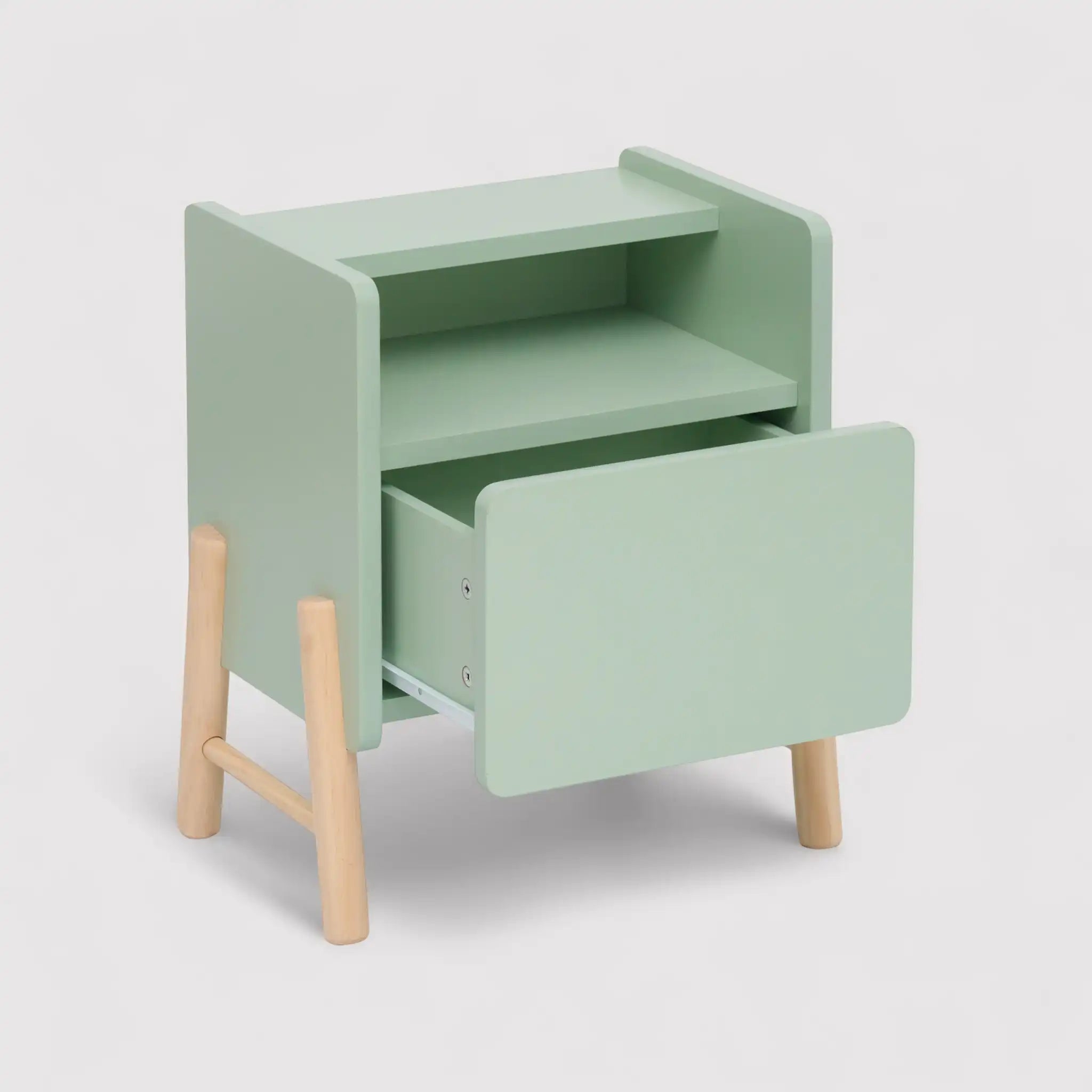 Adrak - Comodino verde acqua per bambini con 1 cassetto e 2 ripiani