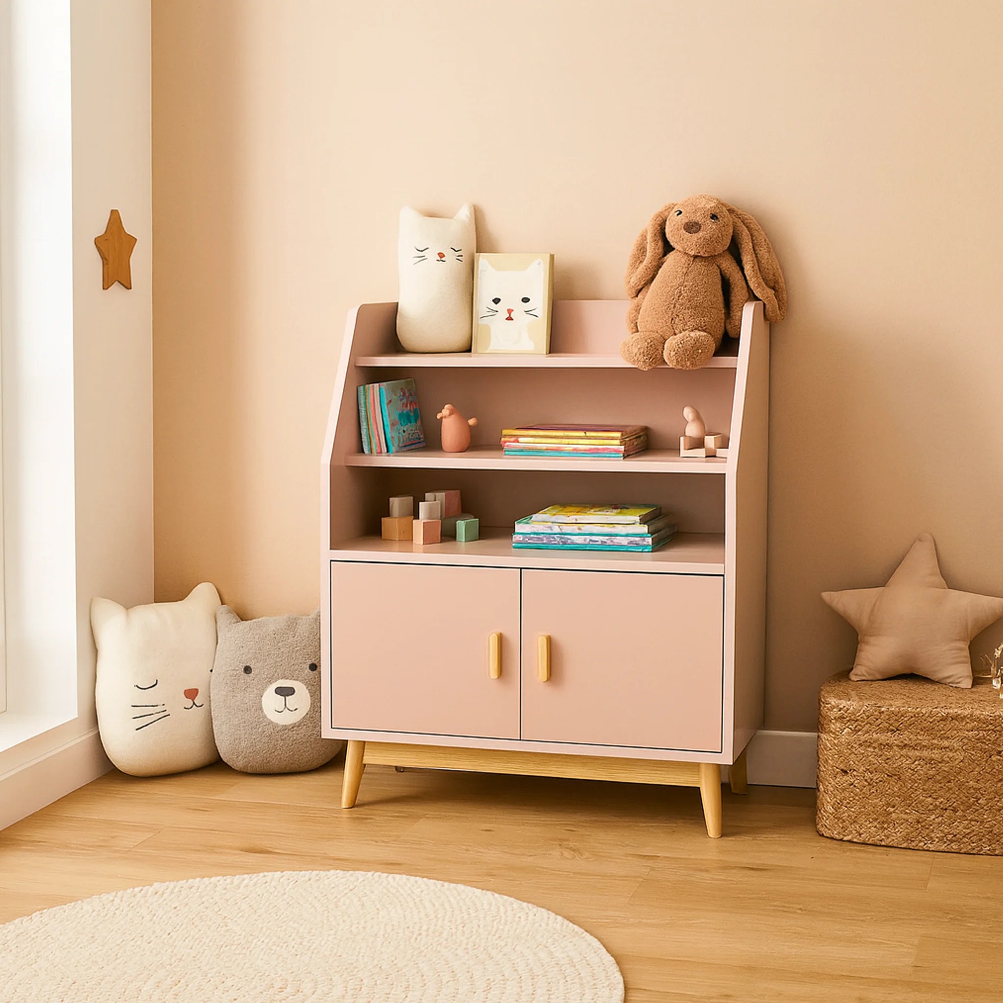 Bataw - Libreria montessoriana rosa con 3 ripiani