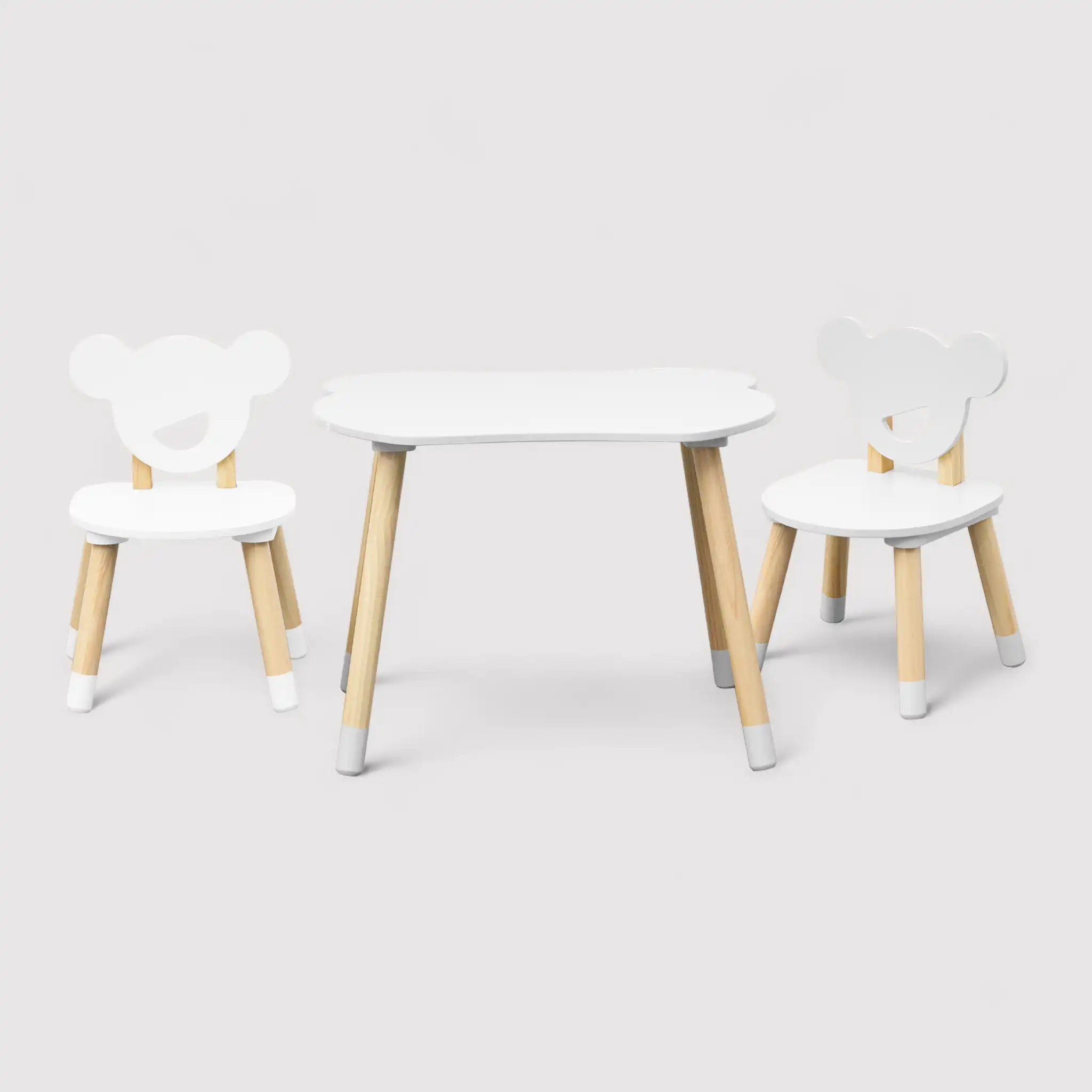 Nefel - Set tavolino per bambini e 2 seggiole bianco e marrone