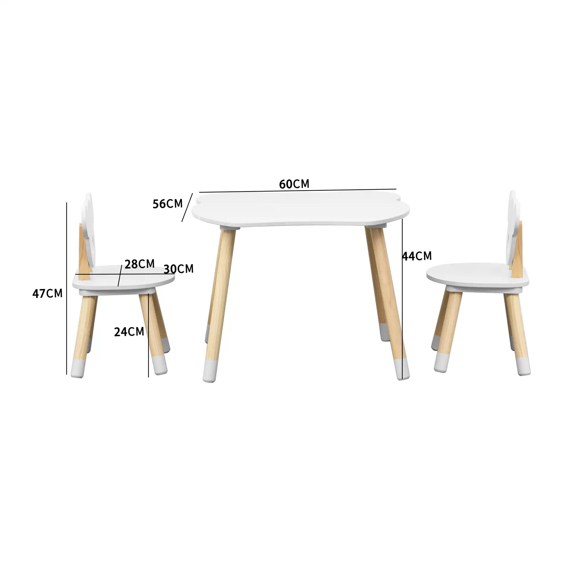 Nefel - Set tavolino per bambini e 2 seggiole bianco e marrone