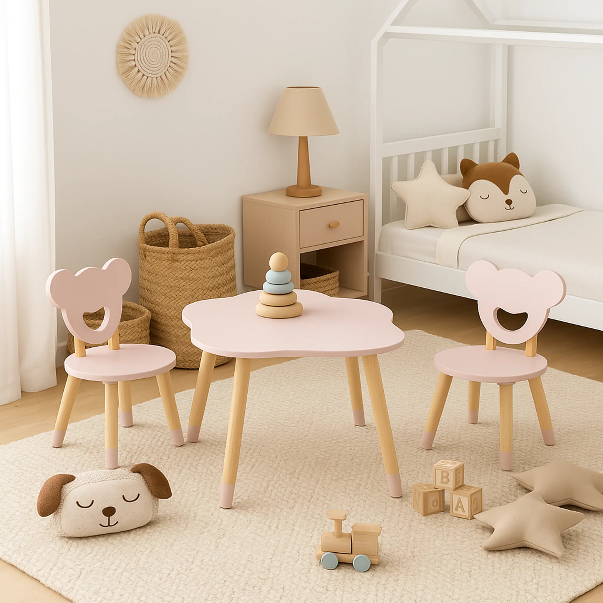 Sika - Tavolino con 2 seggiole per bambini rosa e marrone