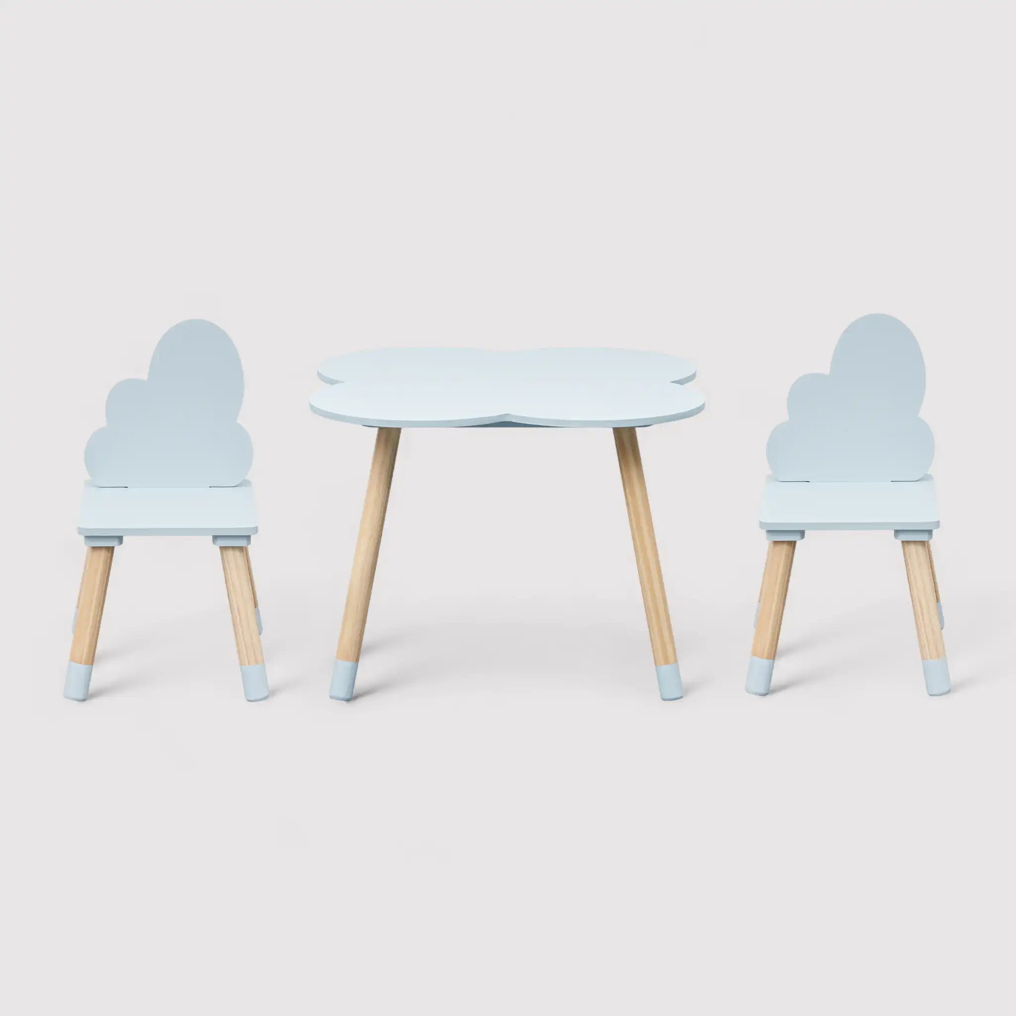Sitka - Set tavolino e 2 seggiole marrone e celeste per cameretta