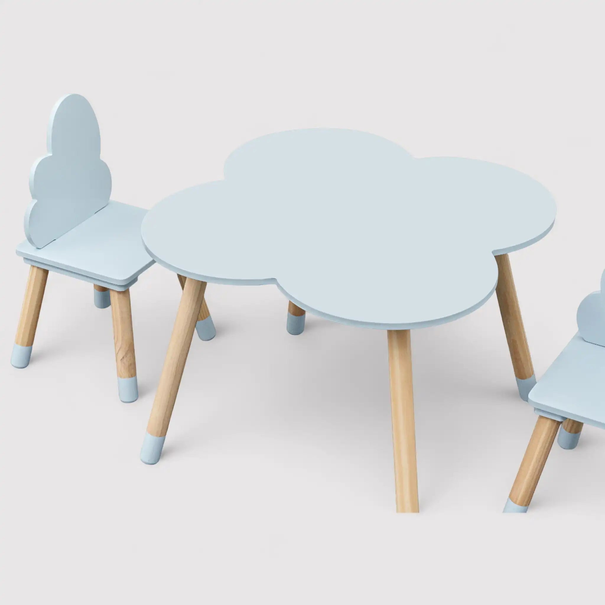 Sitka - Set tavolino e 2 seggiole marrone e celeste per cameretta