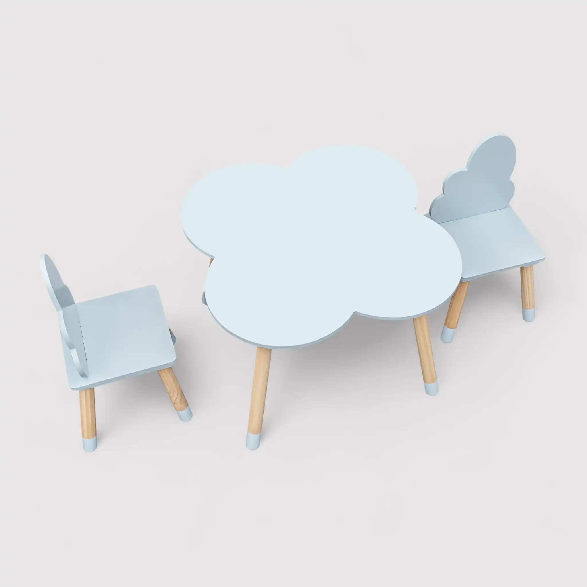 Sitka - Set tavolino e 2 seggiole marrone e celeste per cameretta