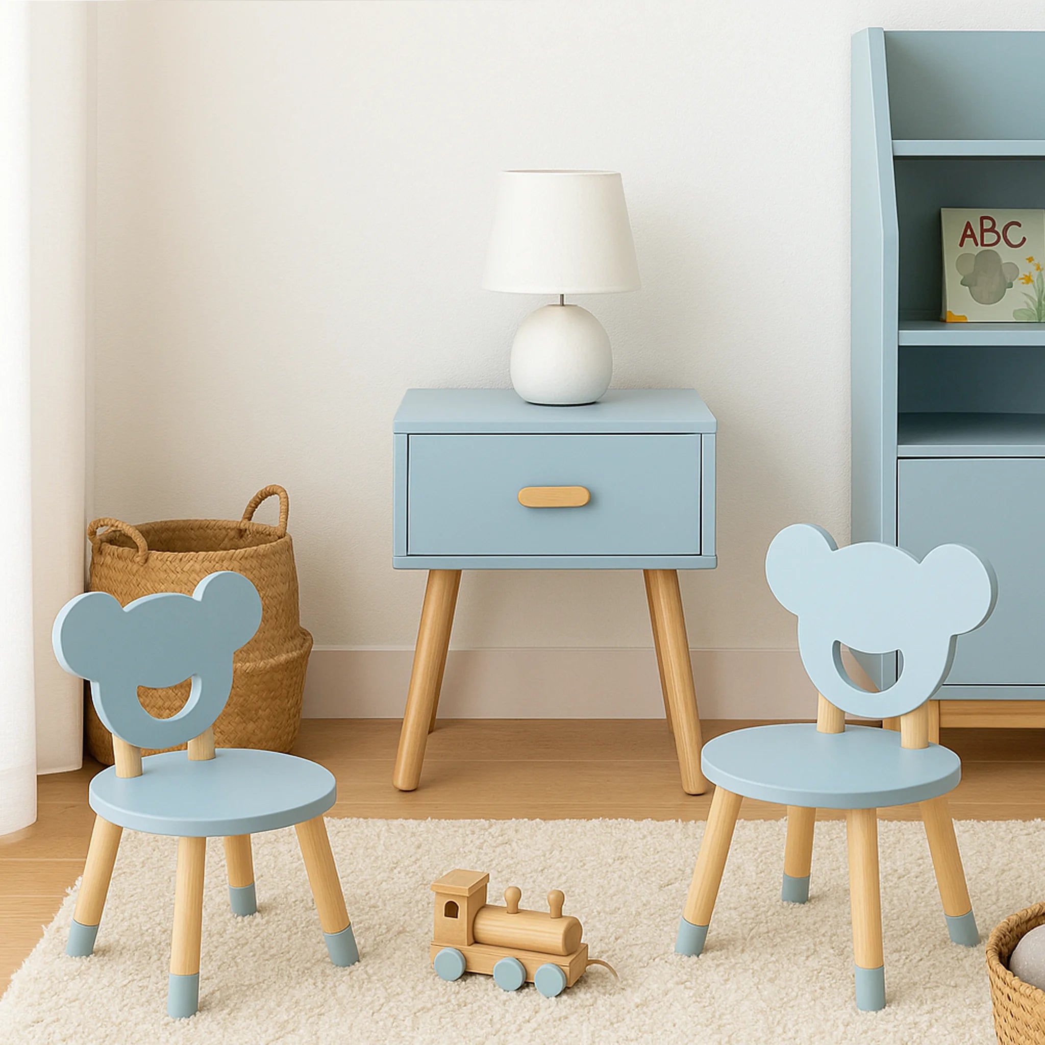 Tazart - Comodino scandinavo celeste e marrone per cameretta bimbi