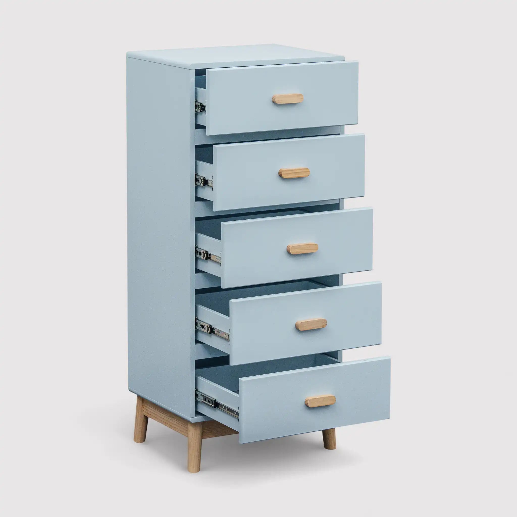 Kuro - Cassettiera per cameretta celeste con 5 cassetti