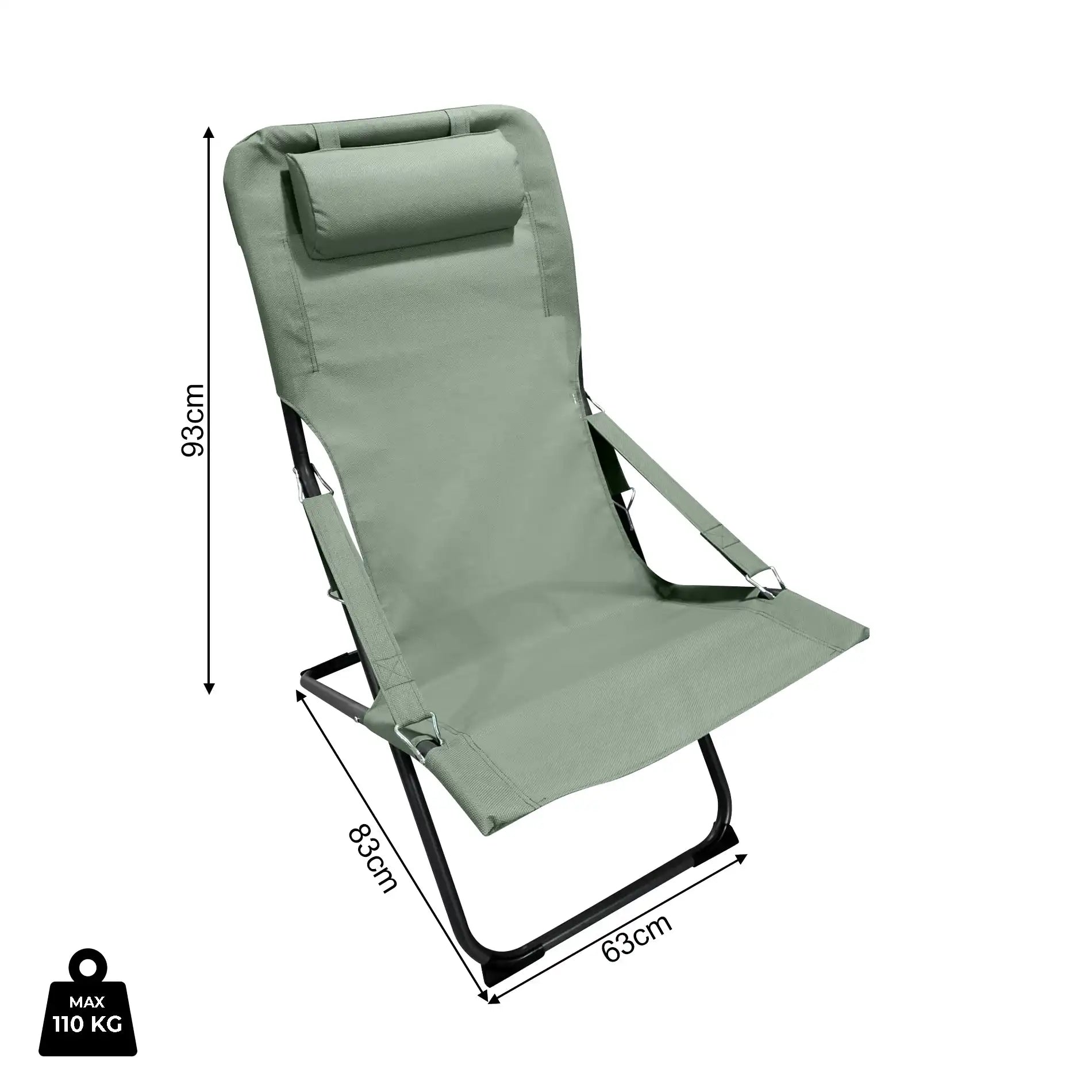 Sindian - Sedia sdraio verde reclinabile con braccioli