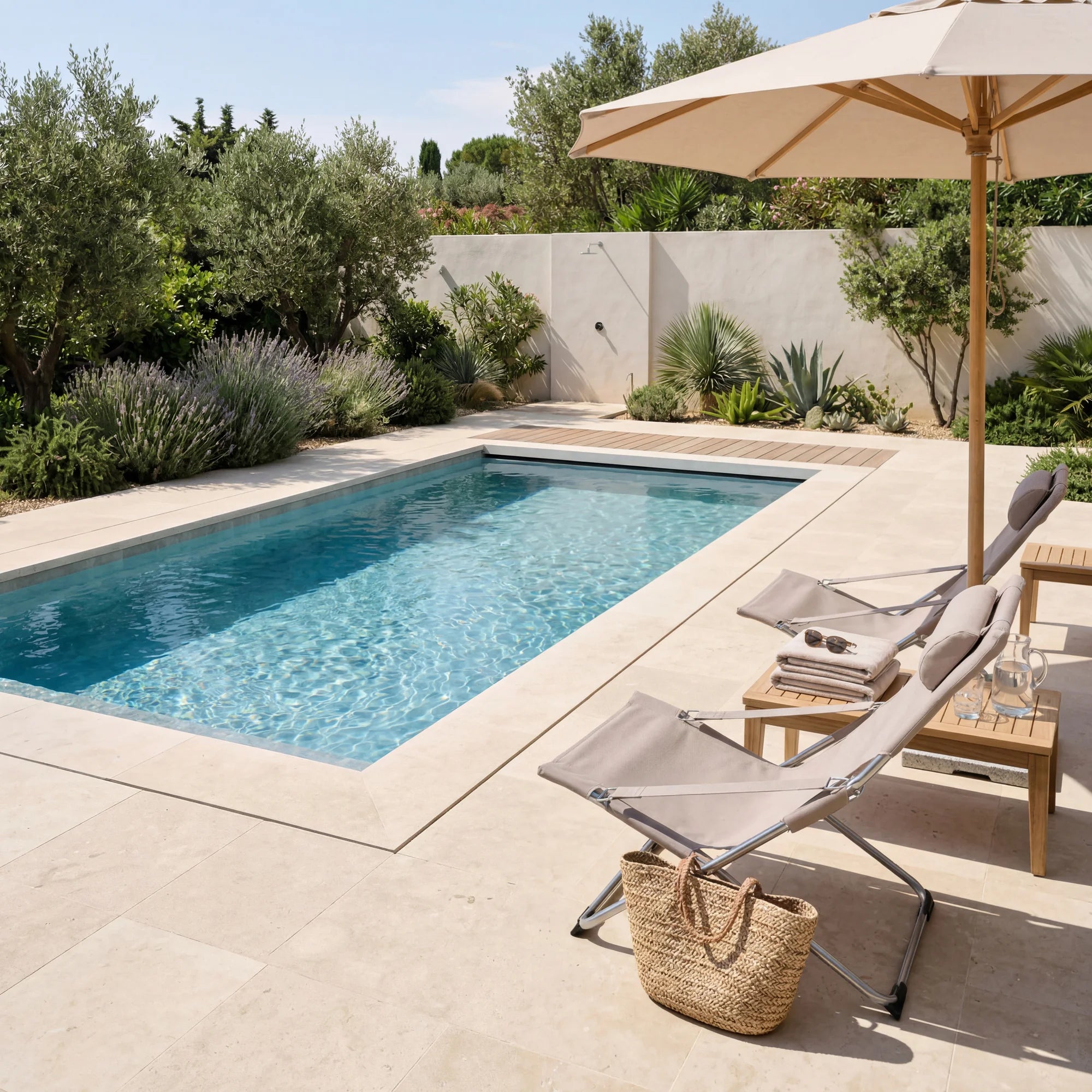 Tamatin - Sedia reclinabile beige da esterno con braccioli