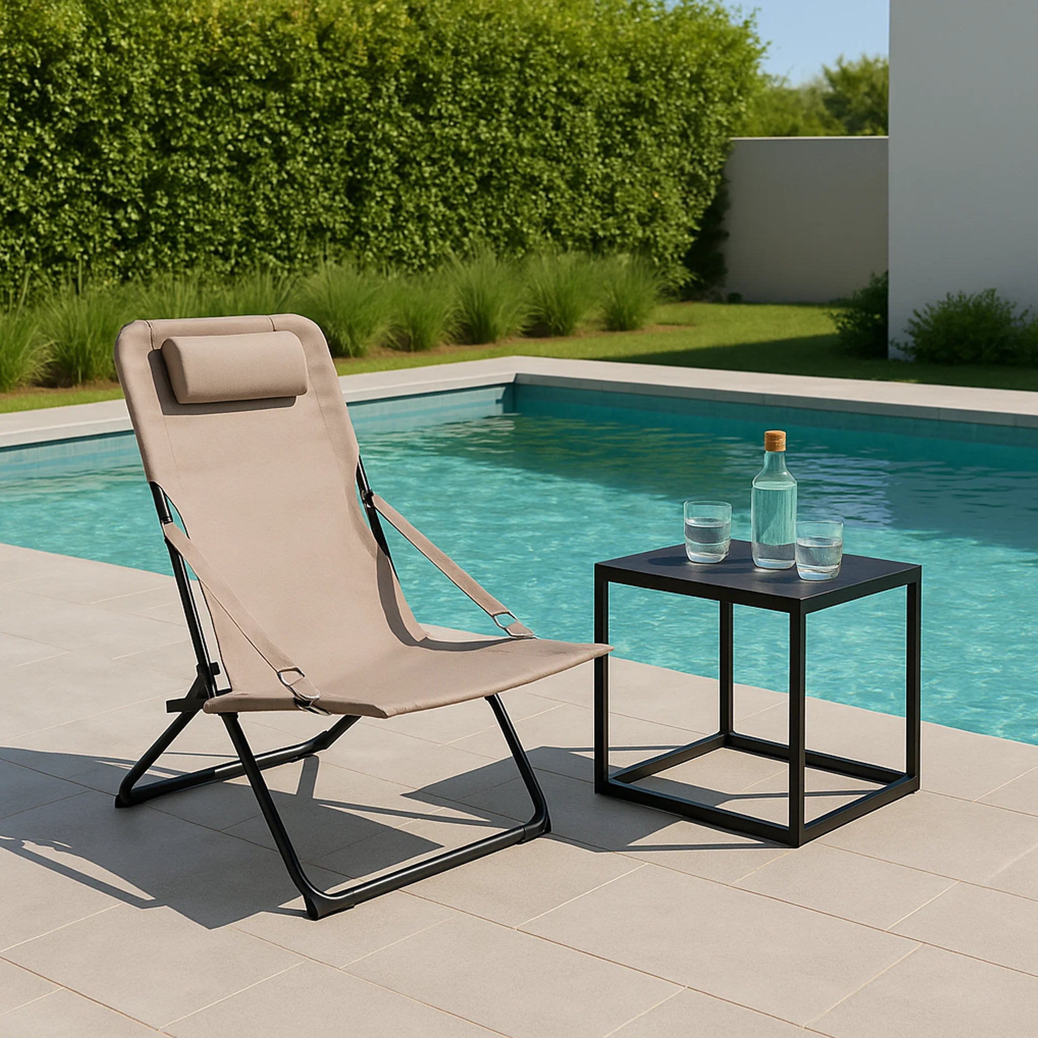 Tamatin - Sedia reclinabile beige da esterno con braccioli