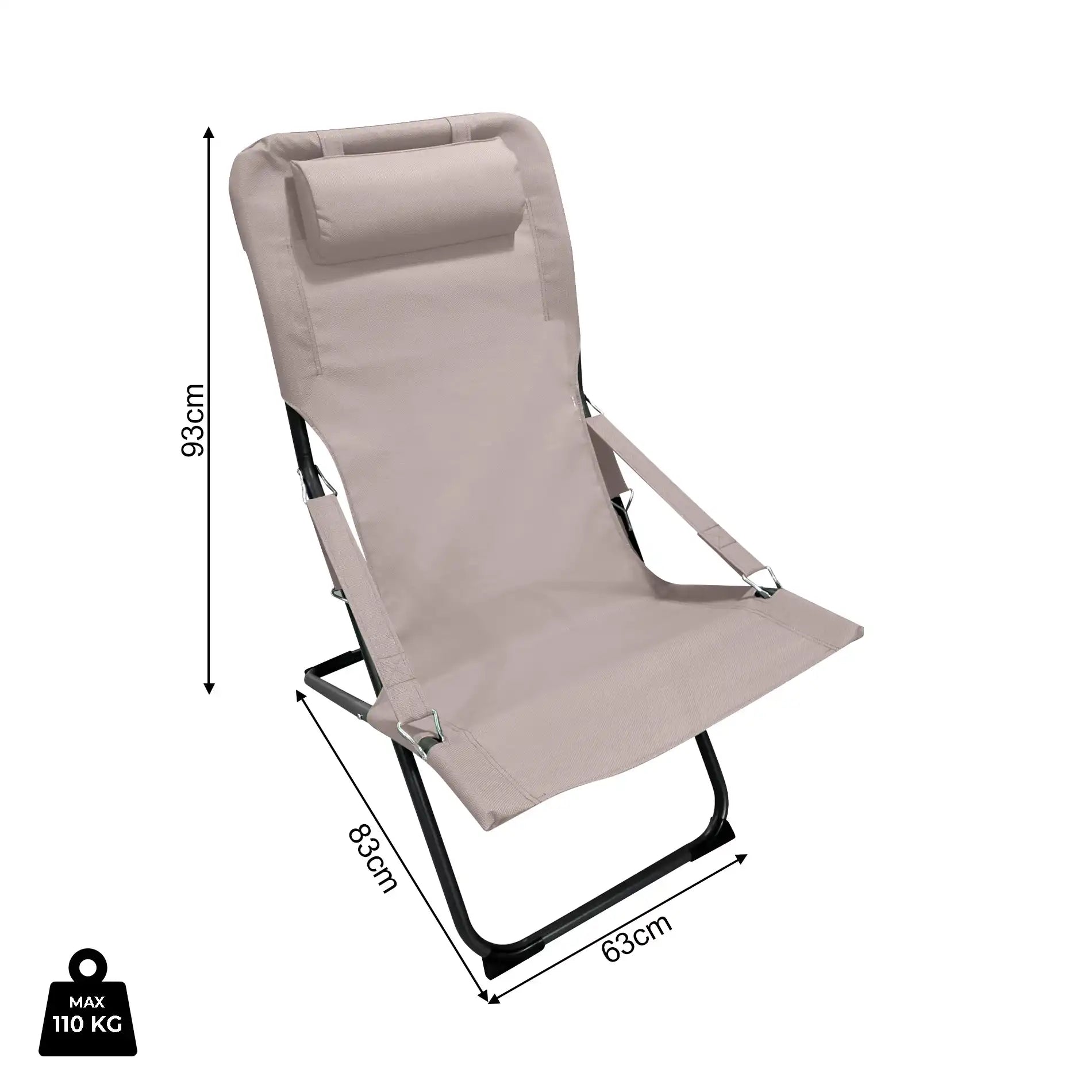 Tamatin - Sedia reclinabile beige da esterno con braccioli