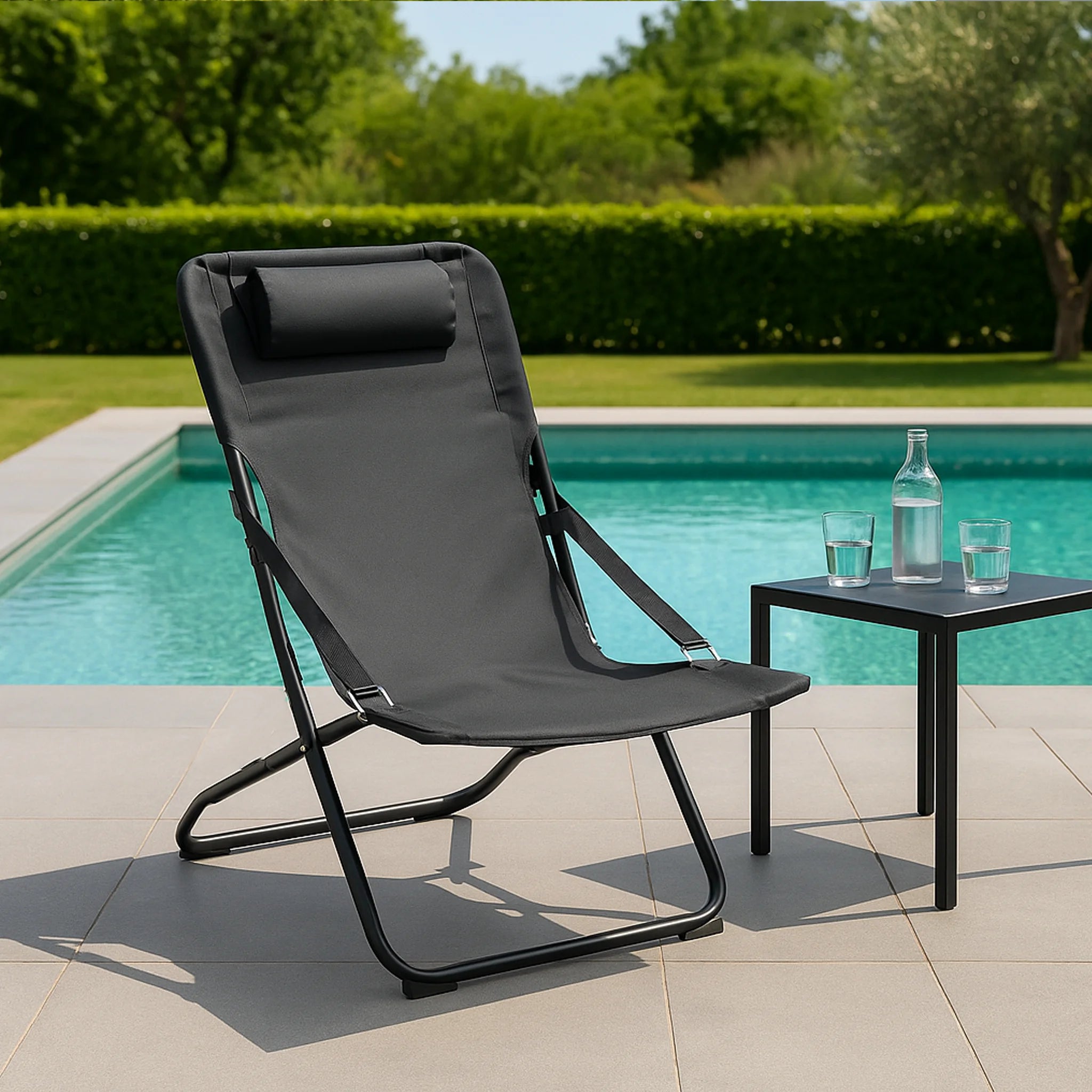 Ukpa - Sedia da campeggio grigio scuro con braccioli