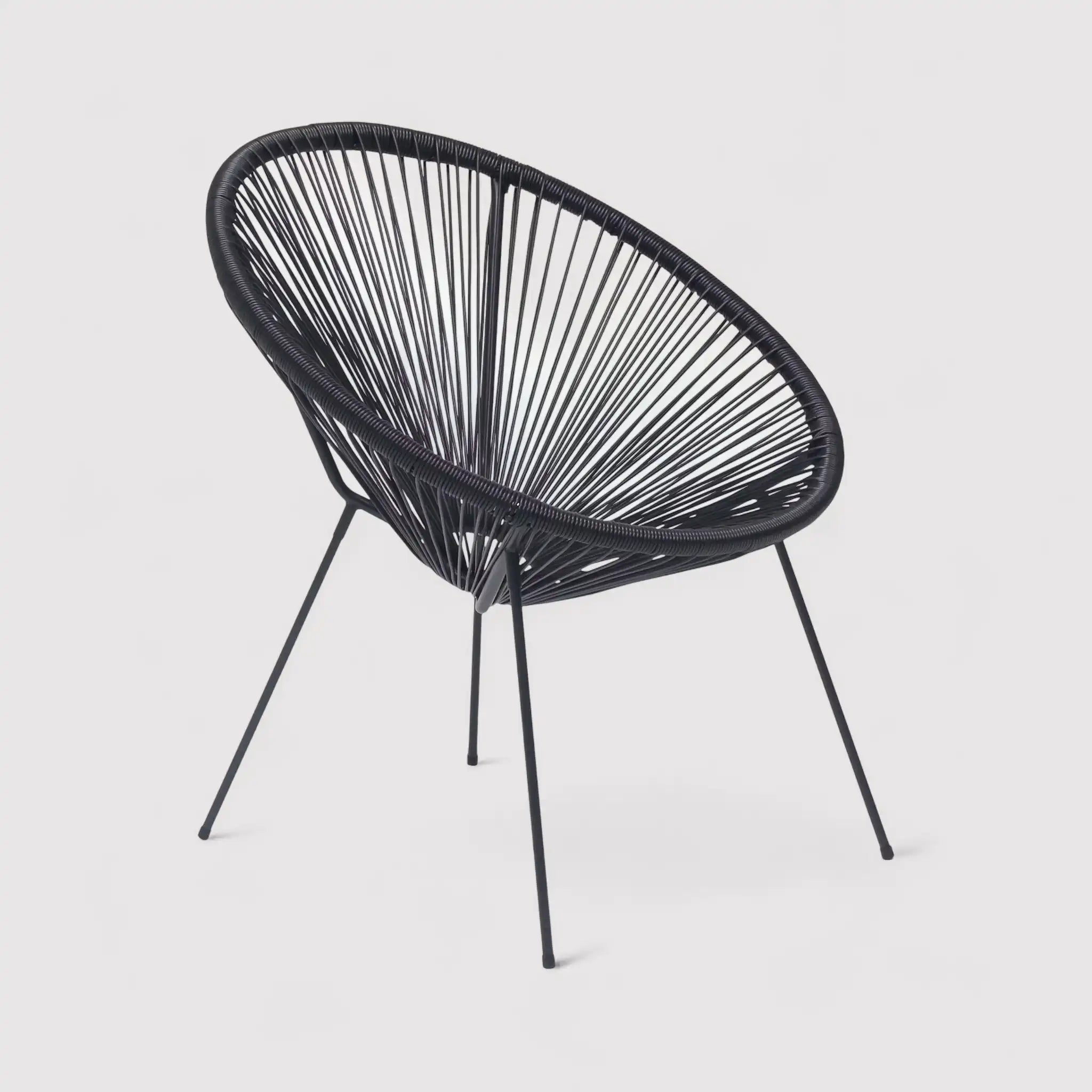 Clianto - Poltrona da giardino nera con schienale a corda