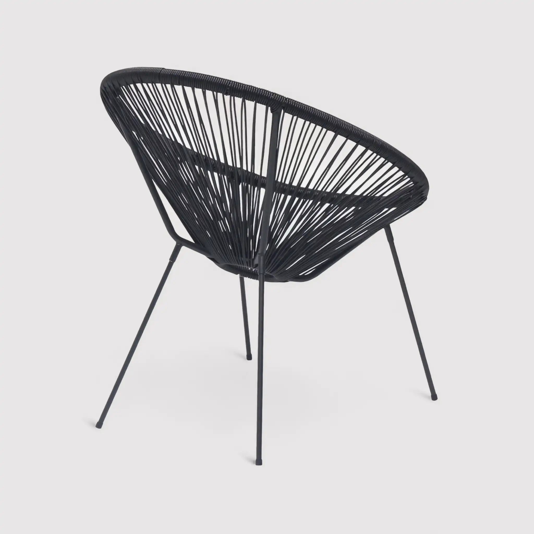 Clianto - Poltrona da giardino nera con schienale a corda