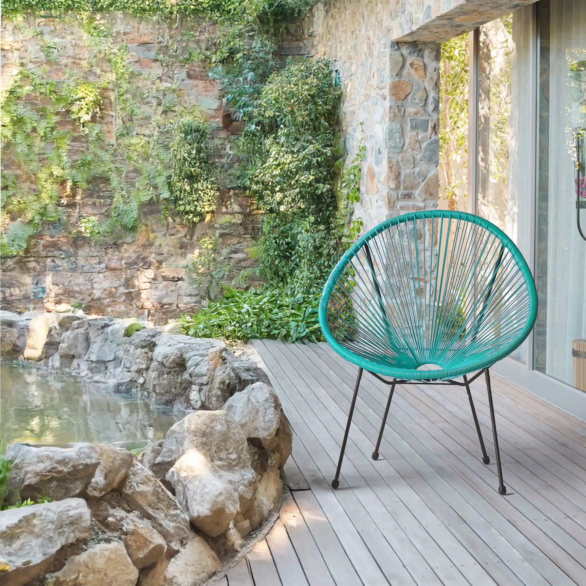 Trillium - Sedia con seduta ovale turchese per casa o giardino
