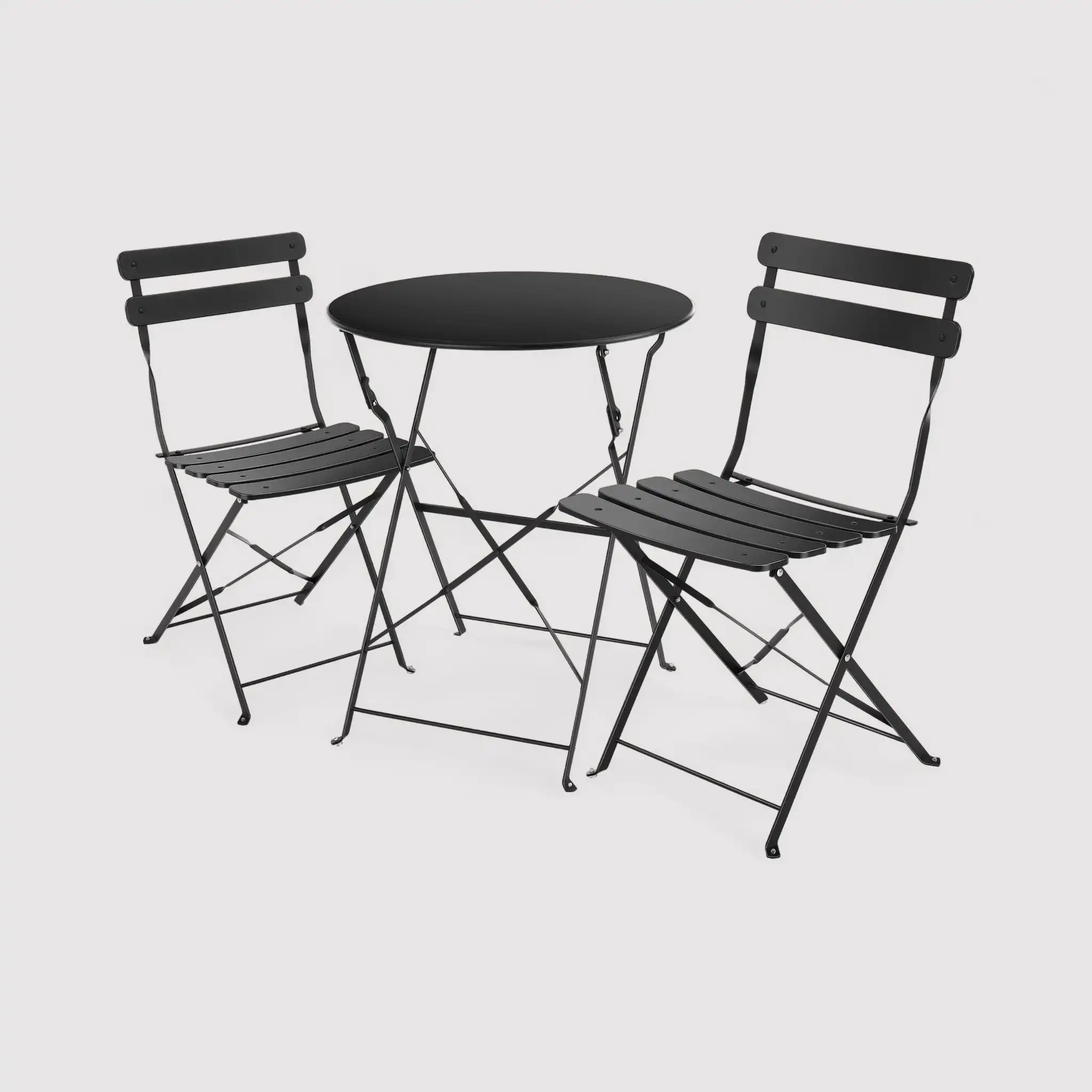 Pequi - Set tavolino e 2 sedie pieghevoli nere per balcone