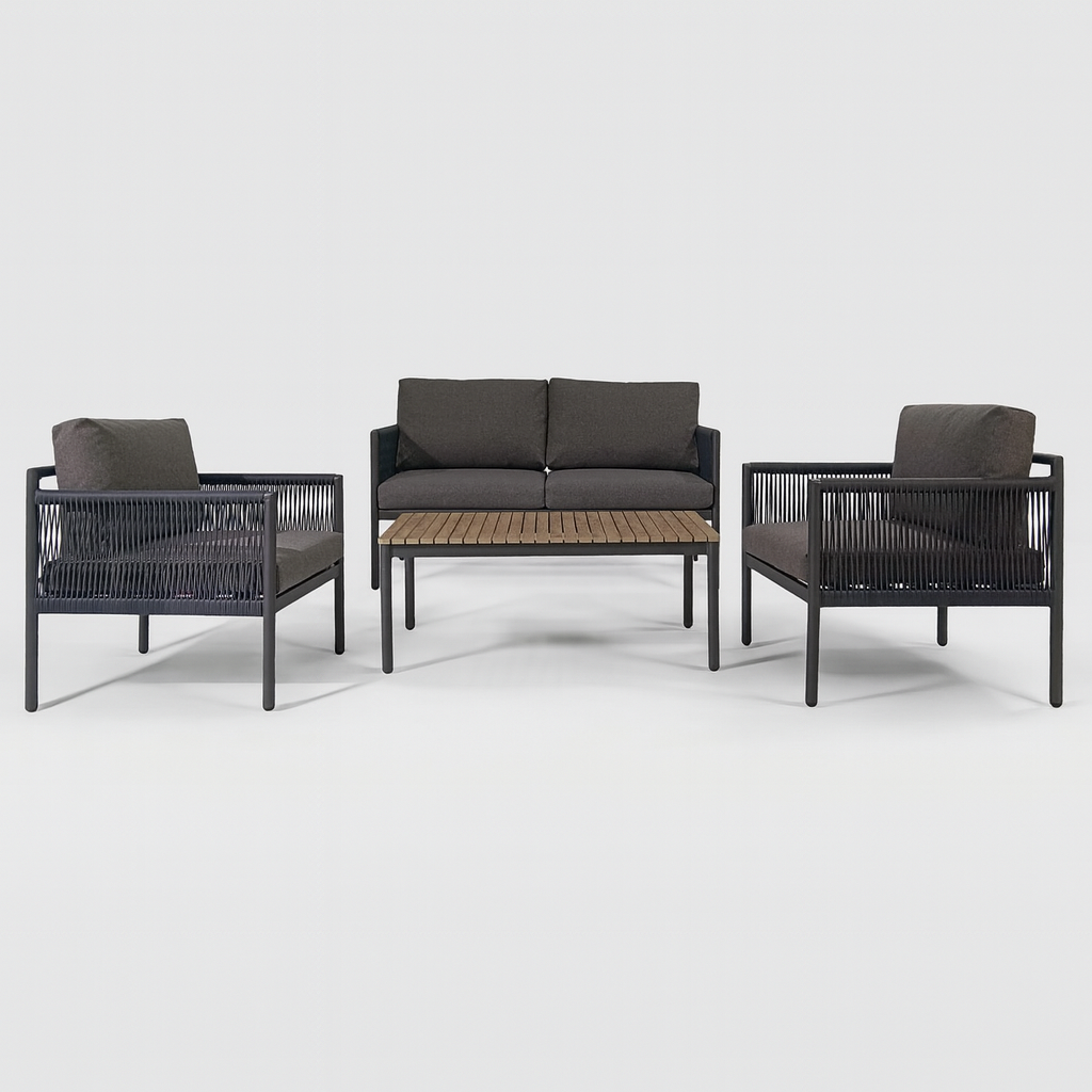 Felfel - Set mobili da giardino con 3 divani e un tavolino