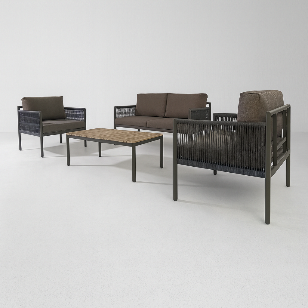 Felfel - Set mobili da giardino con 3 divani e un tavolino