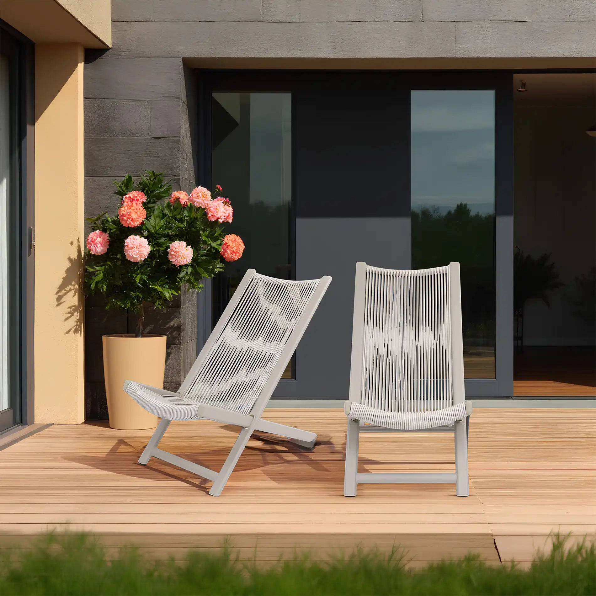Azan - Set 2 sedie sdraio da esterno in acciaio e polyrattan