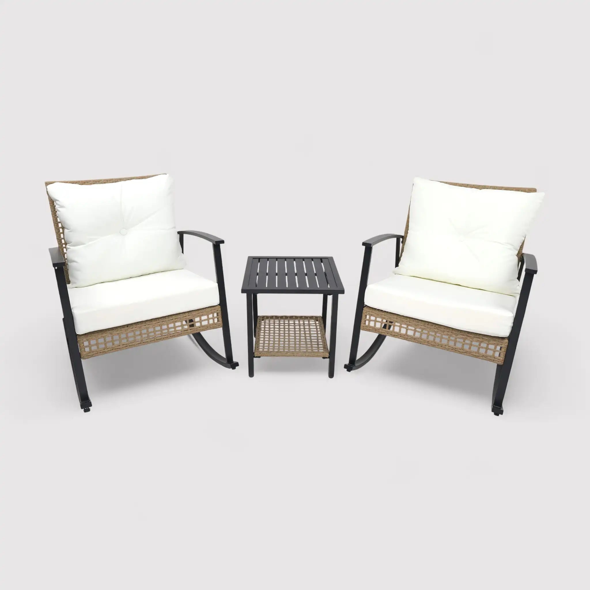 Niangon - Set 2 sedie a dondolo e tavolino da balcone o patio