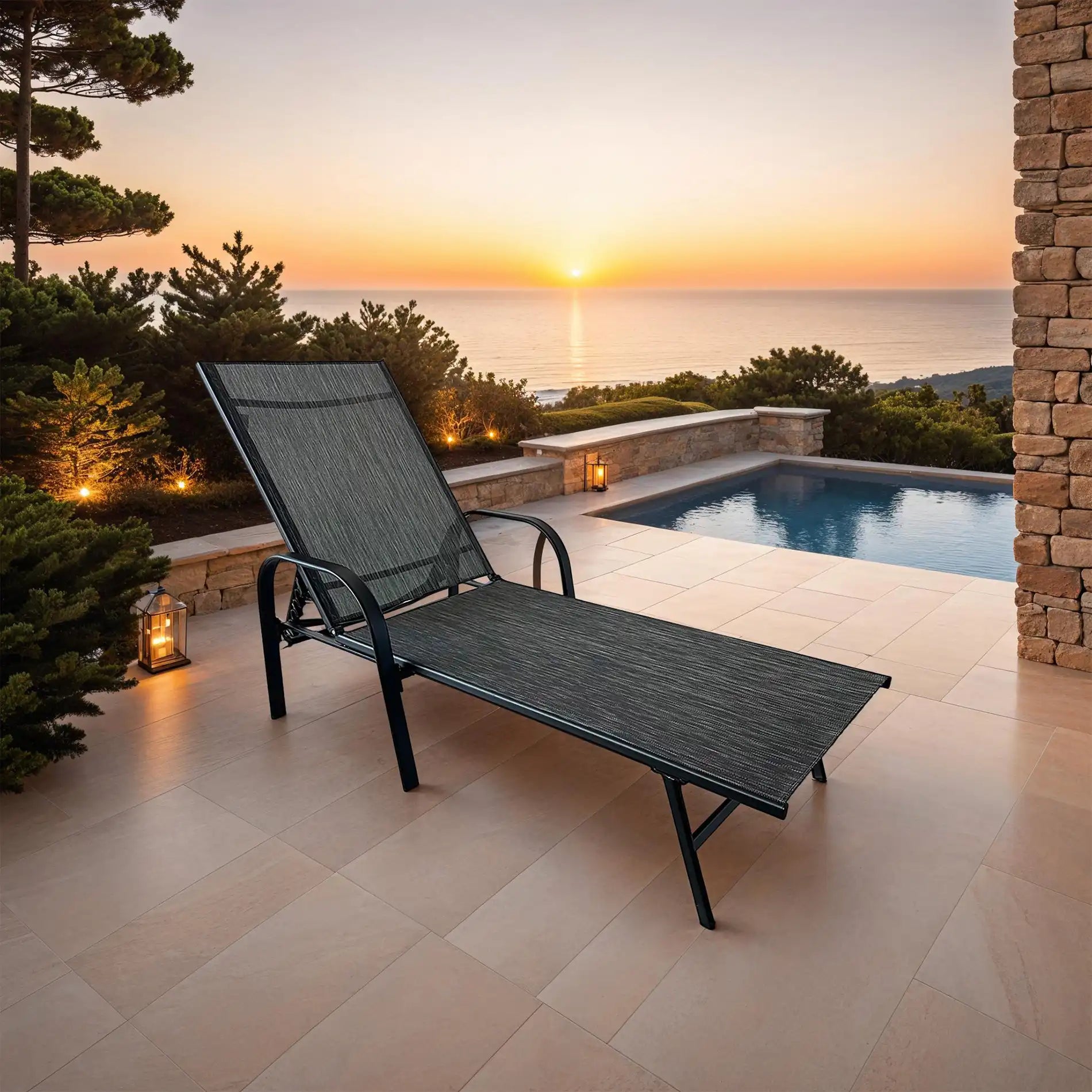 Oriri - Sdraio reclinabile grigio scuro dal design moderno