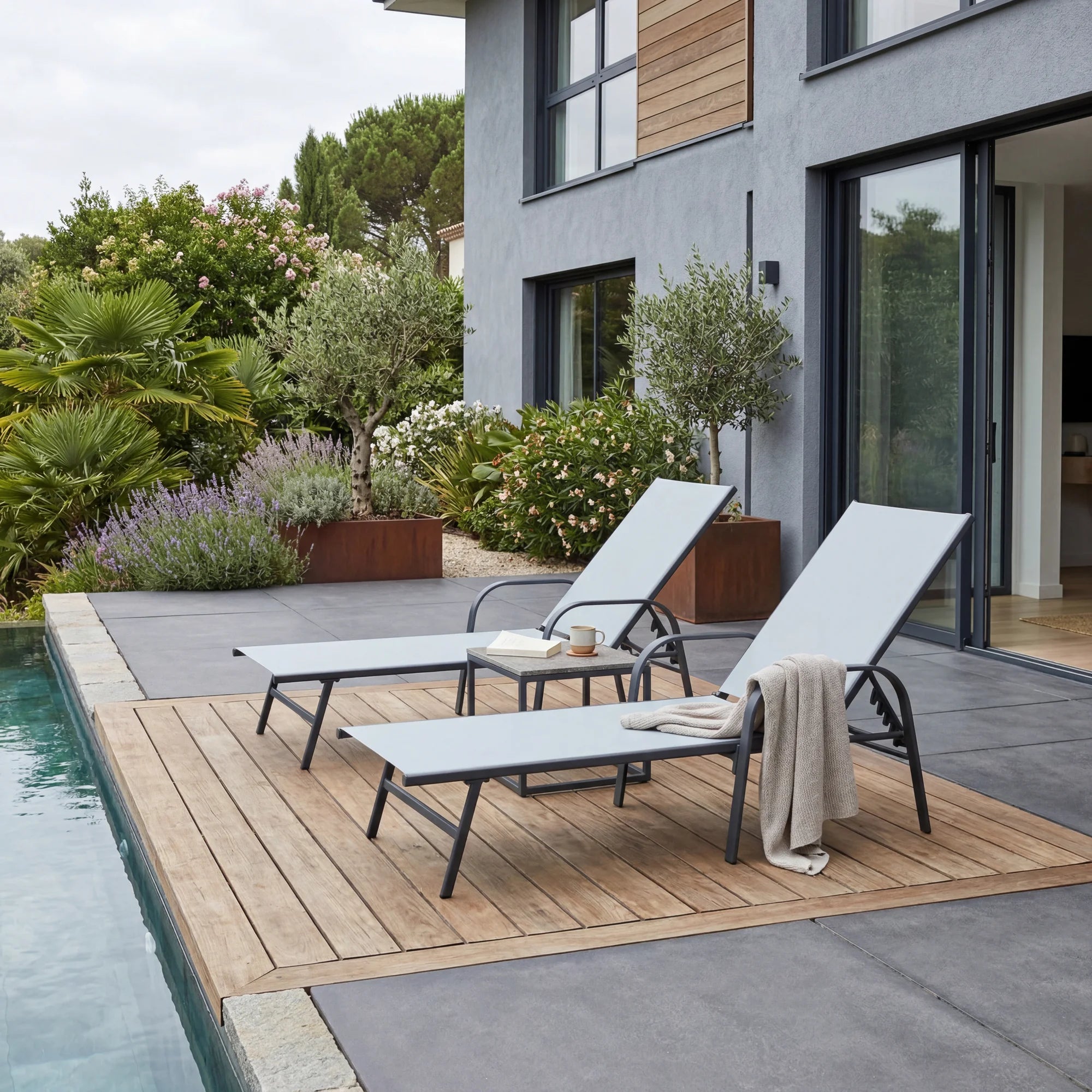 Darkin - Lettino prendisole grigio in stile moderno