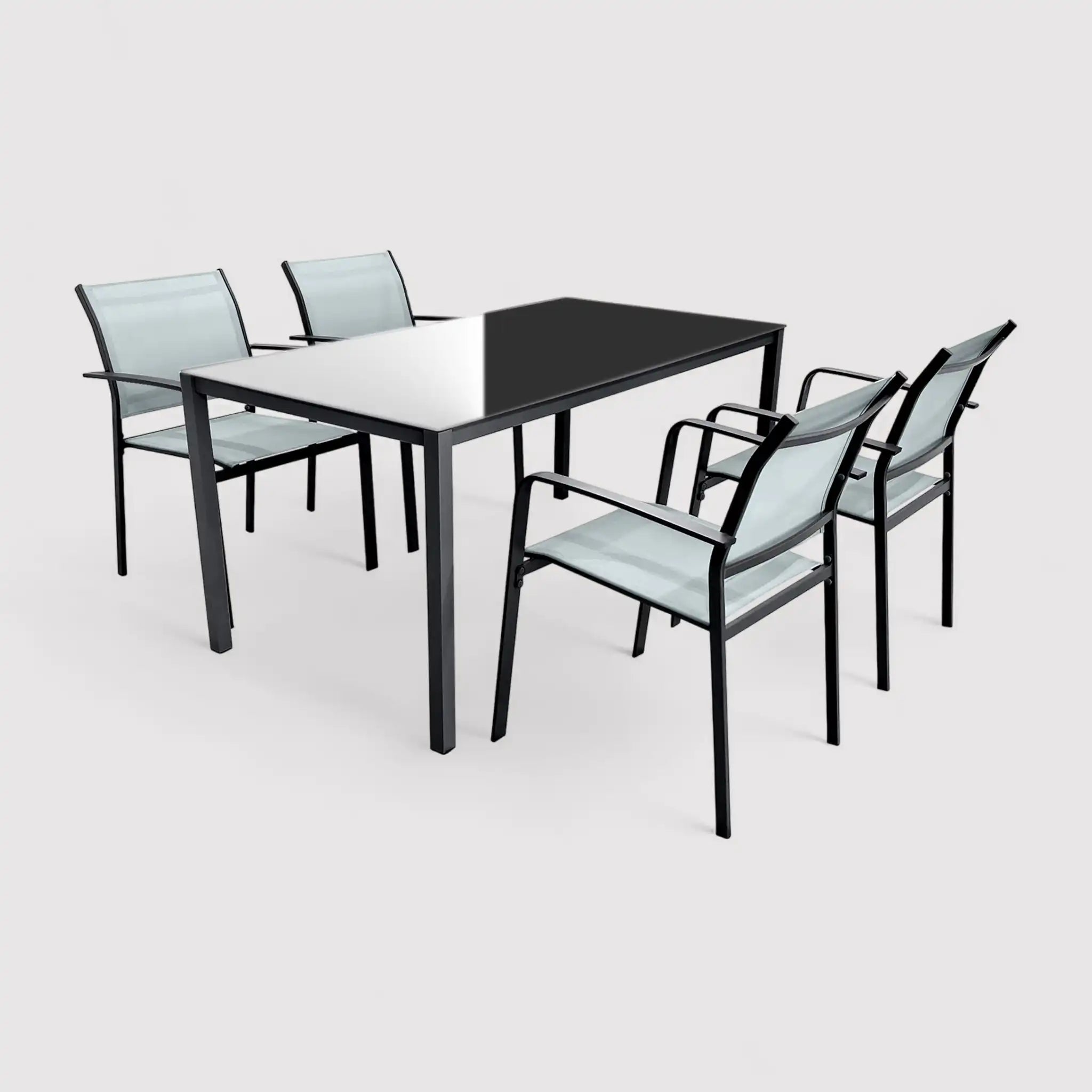 Akpala - Set da giardino con tavolo e 4 sedie grigio chiaro