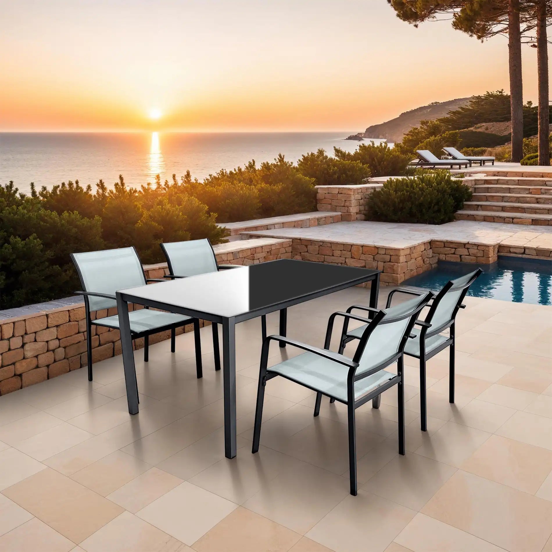 Akpala - Set da giardino con tavolo e 4 sedie grigio chiaro