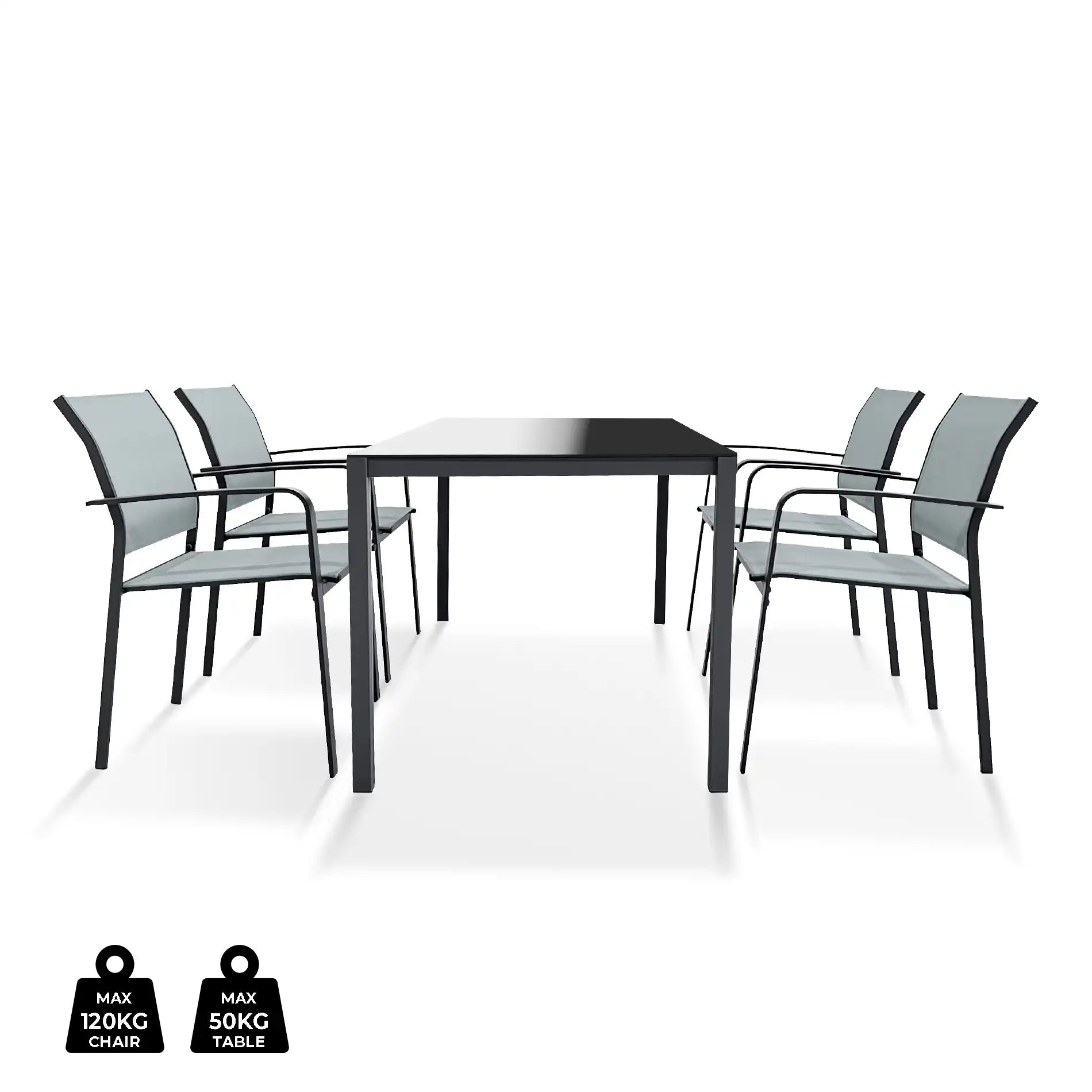 Akpala - Conjunto de jardín con mesa y 4 sillas gris claro