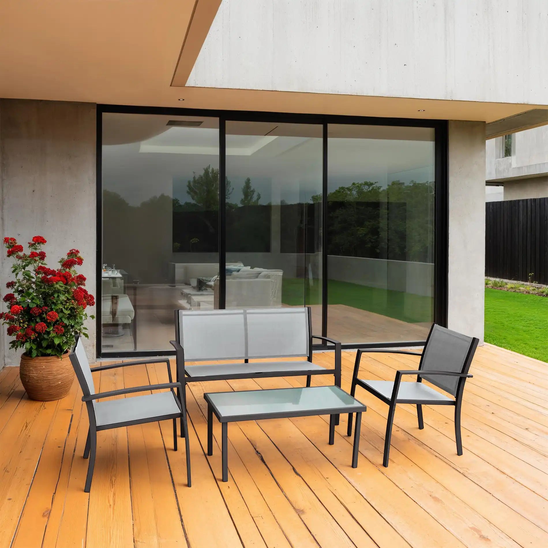 Rawal - Set 3 divani da esterno grigio chiaro con tavolino