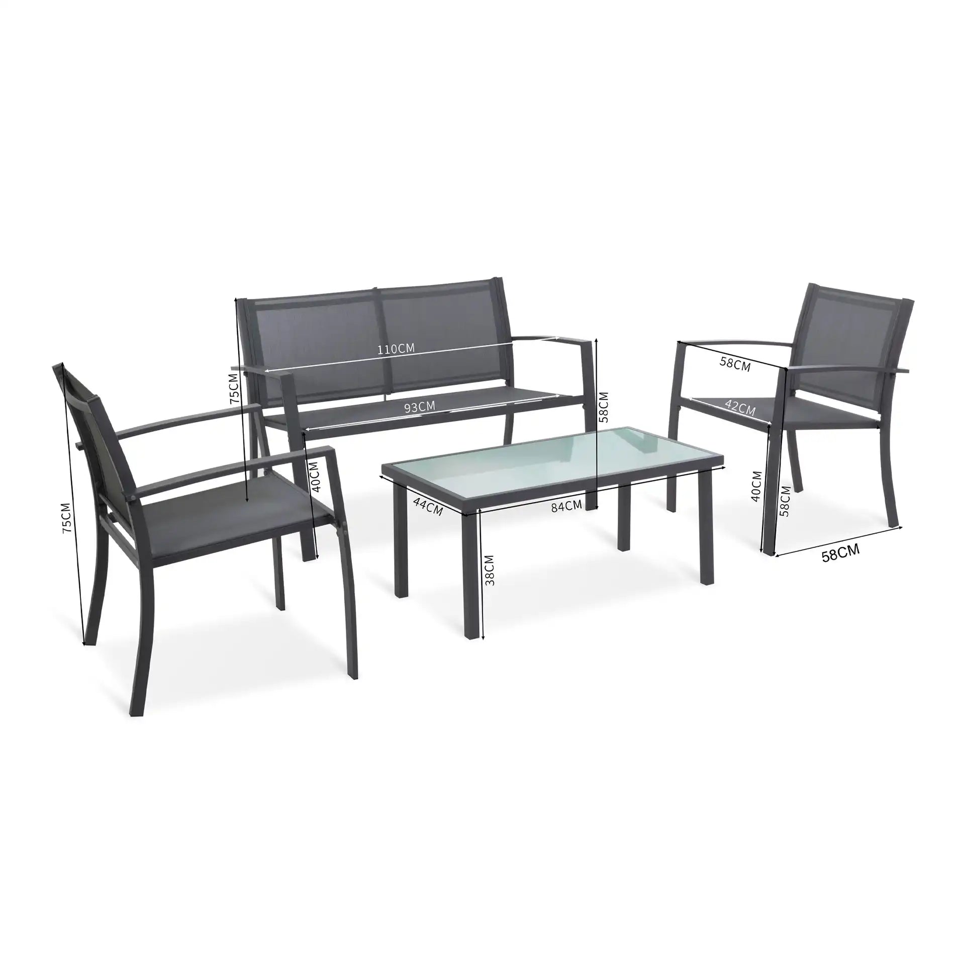 Rawal - Set 3 divani da esterno grigio chiaro con tavolino