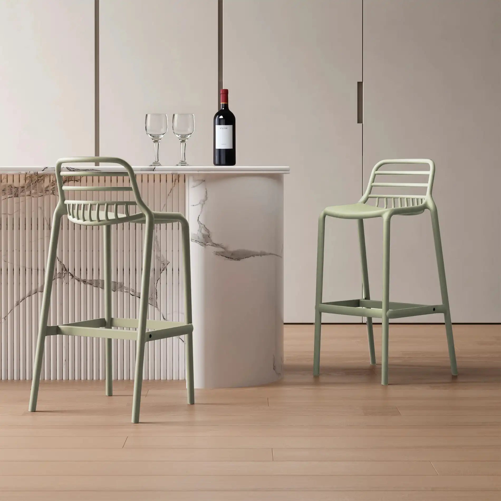 Hindiba - Set 2 sgabelli alti verde chiaro per bar o esterno