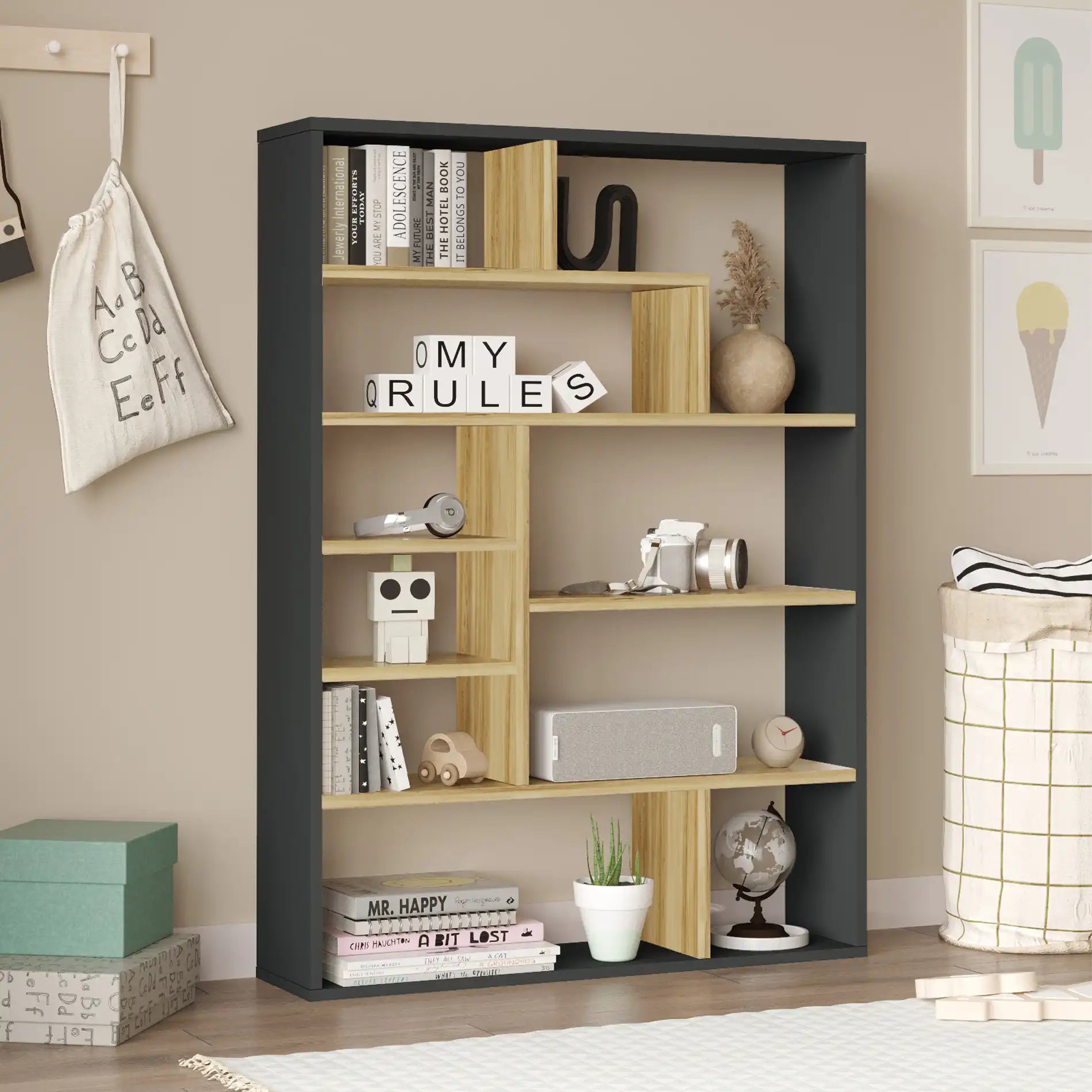 Farako - Libreria bassa moderna con 10 scomparti