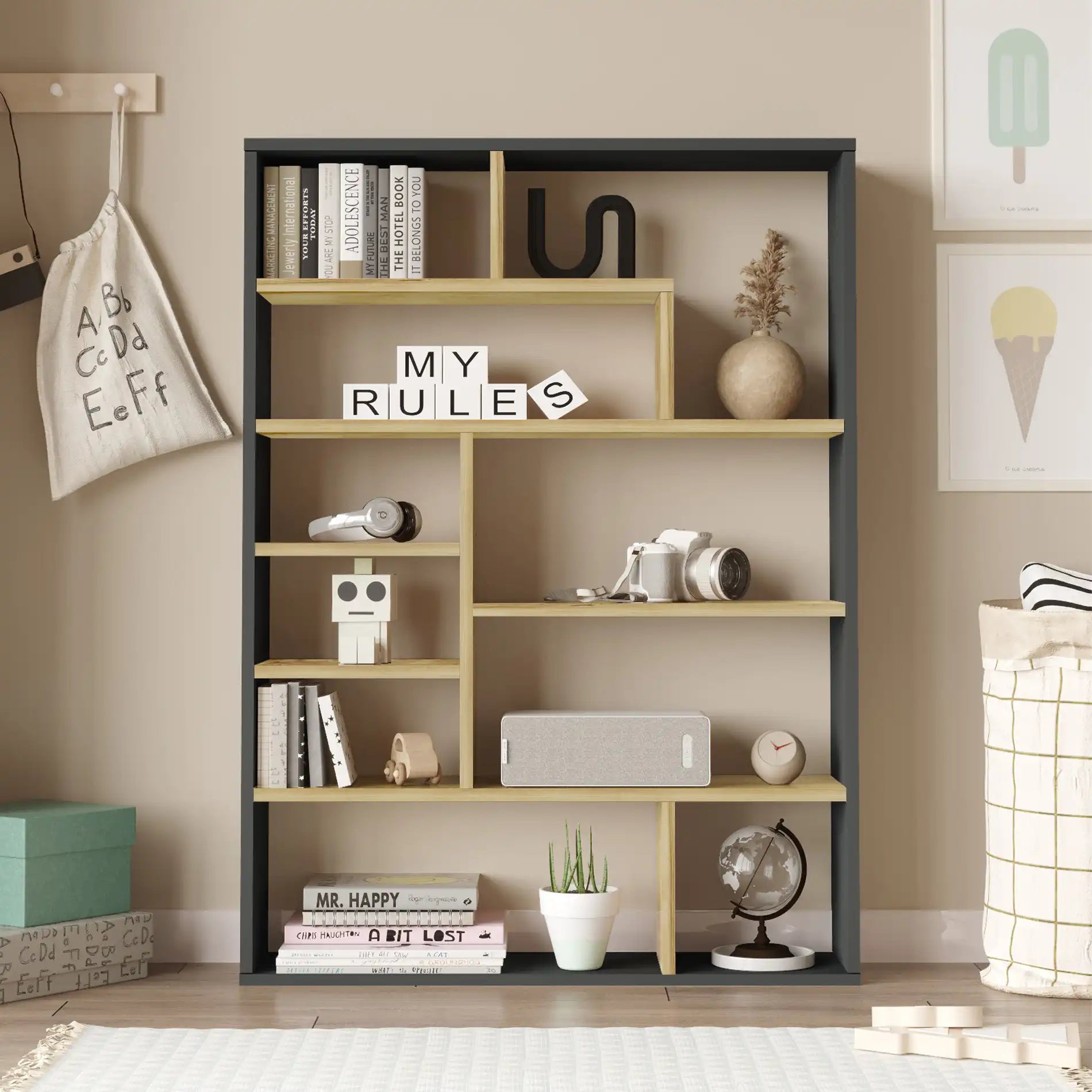 Farako - Libreria bassa moderna con 10 scomparti