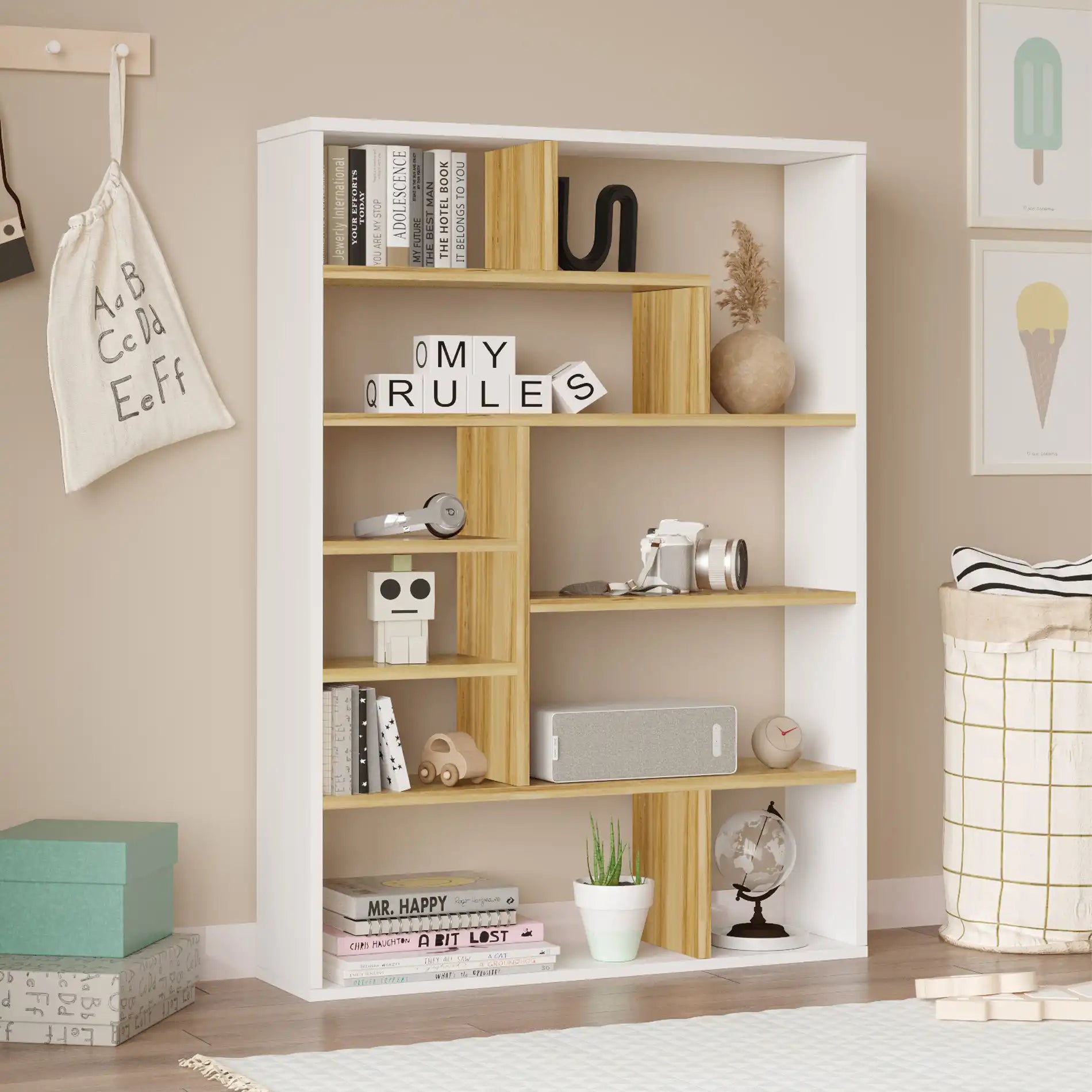 Laung - Scaffale moderno da salotto con 10 scomparti