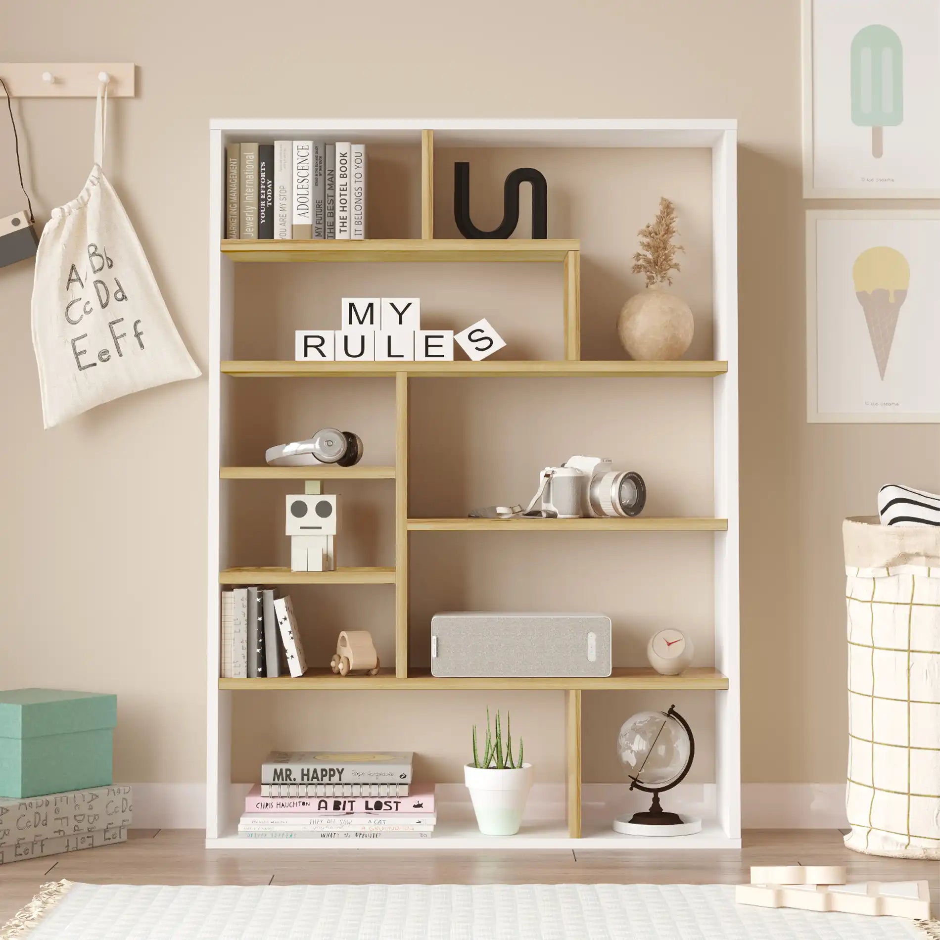 Laung - Scaffale moderno da salotto con 10 scomparti