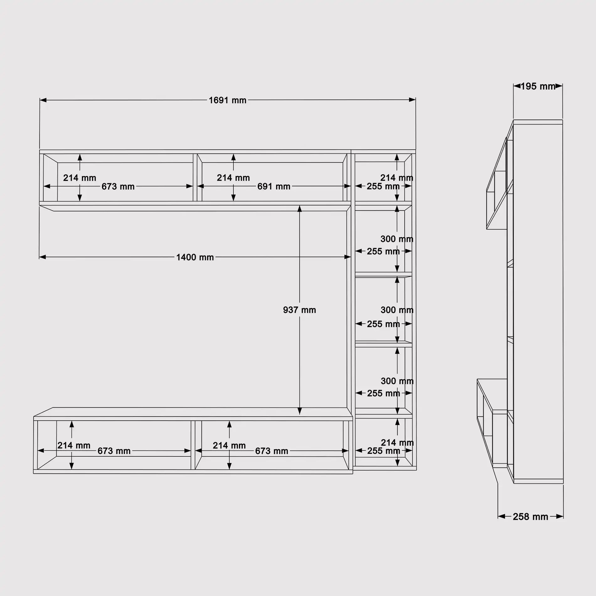 Hilba - Pared modular con 3 piezas para sala de estar moderna