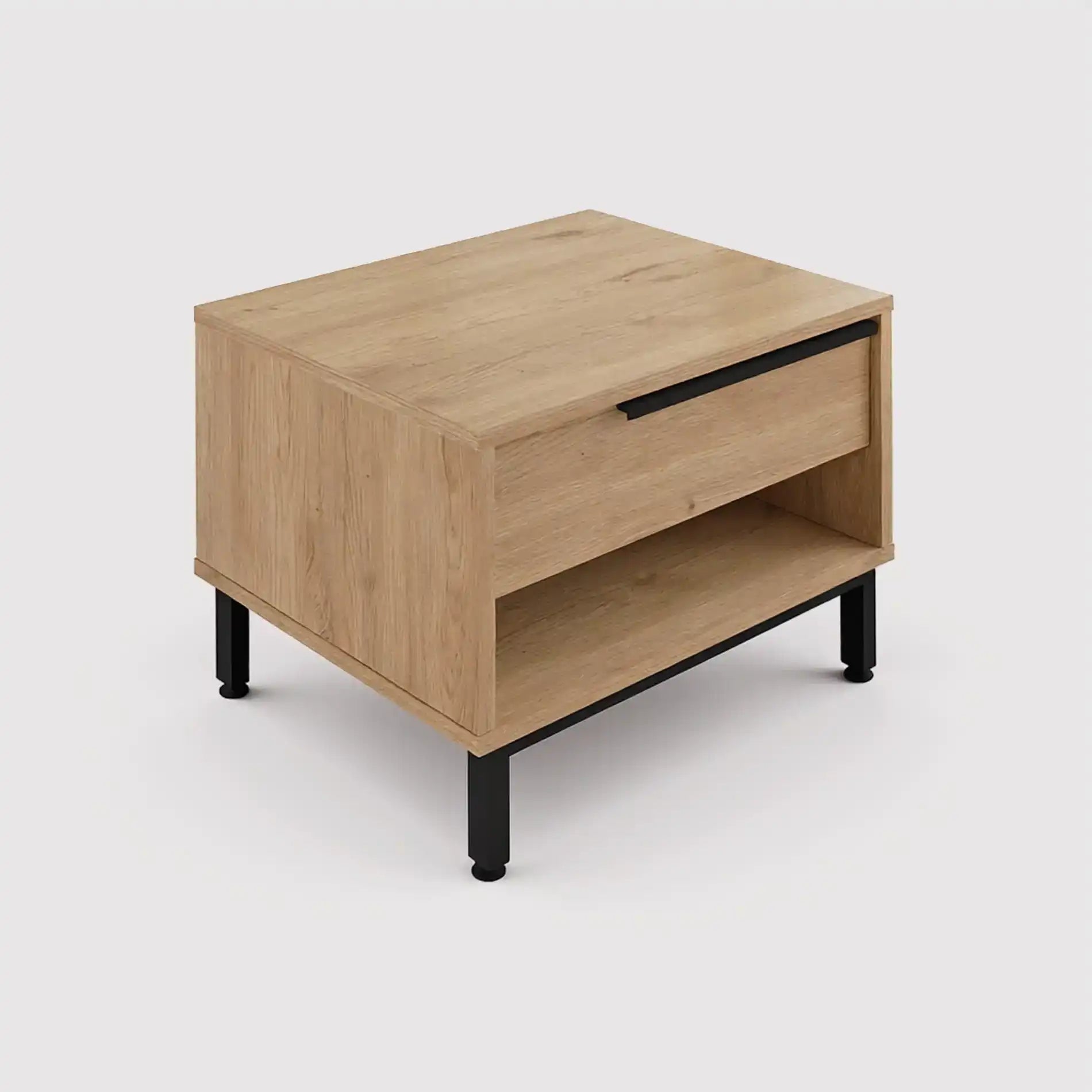 Jeera - Mesita de noche baja moderna con 1 cajón y 1 compartimento