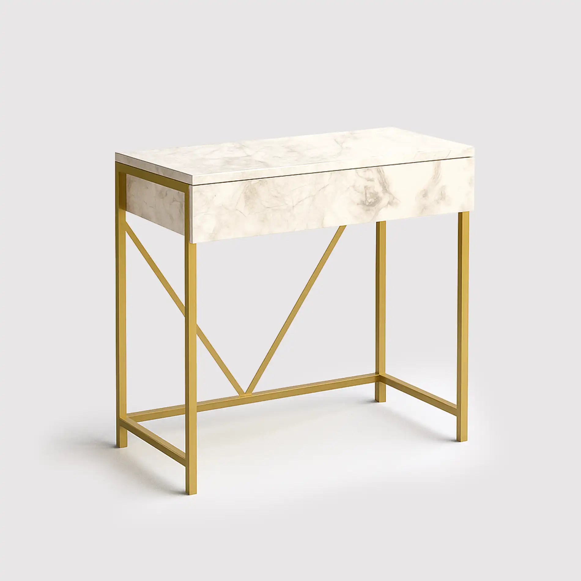 Lycium - Weißer Konsolentisch in Marmoroptik und Gold mit Spiegel