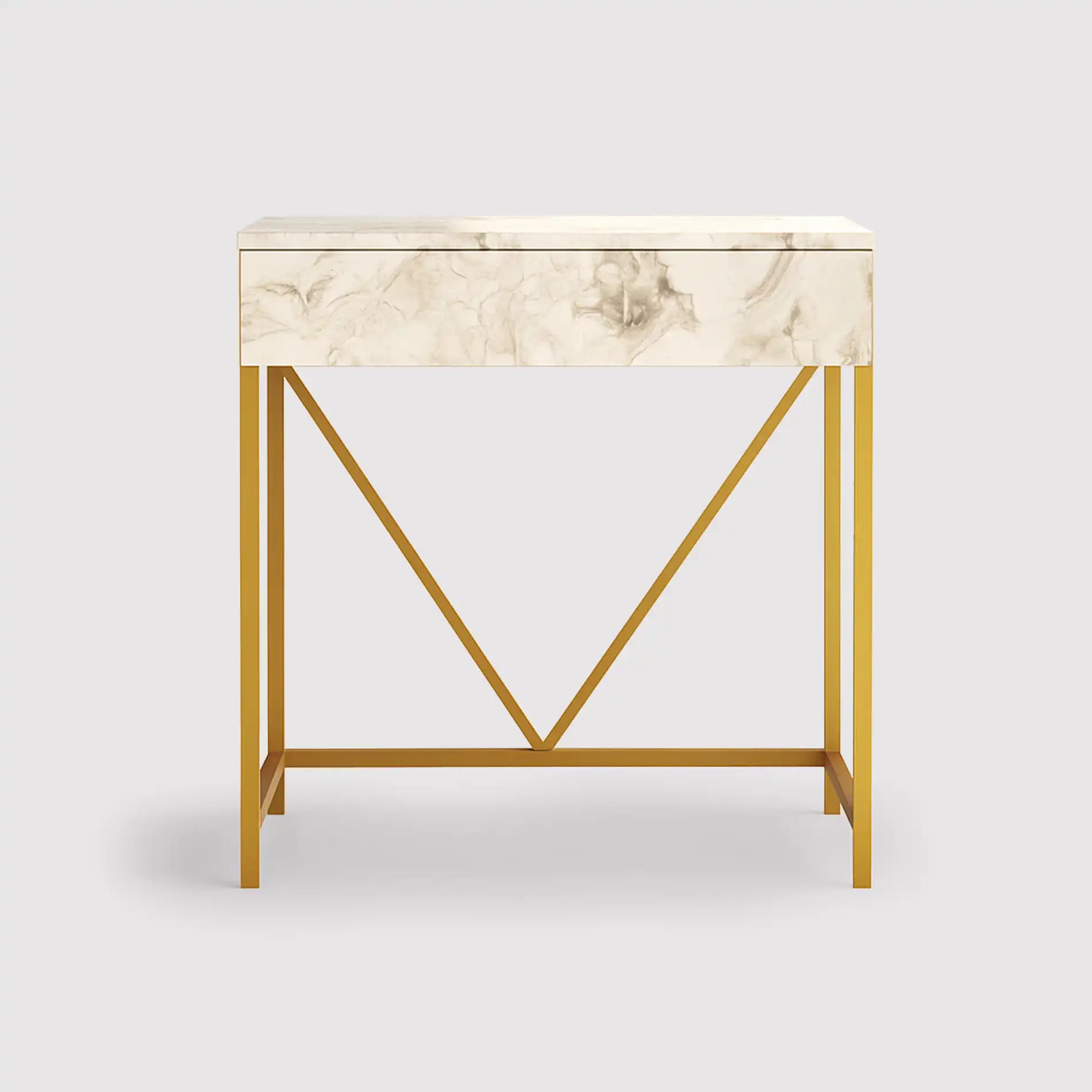 Lycium - Consola blanca efecto mármol y dorado con espejo