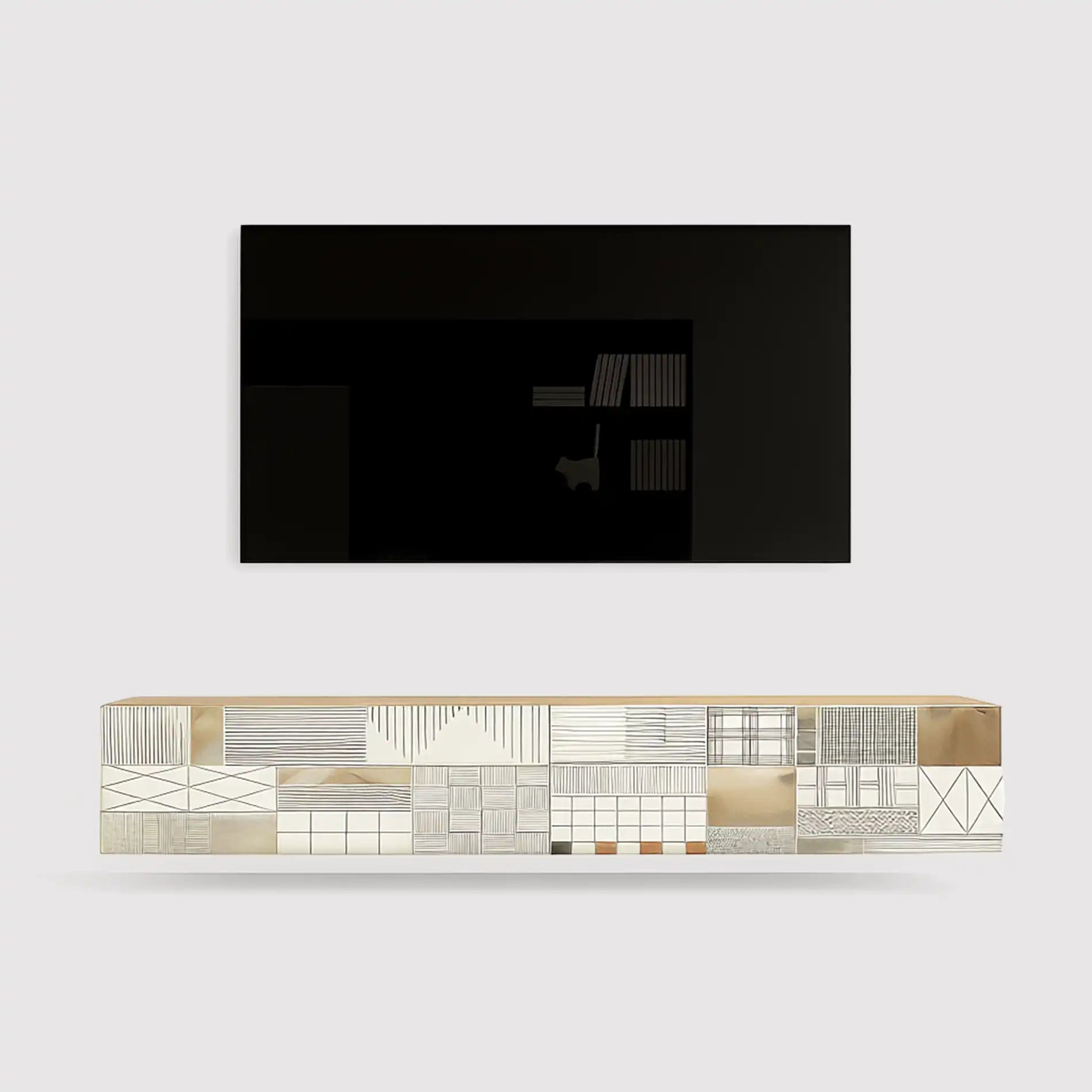 Kasuri - Mobile TV sospeso moderno con 2 ante decorate