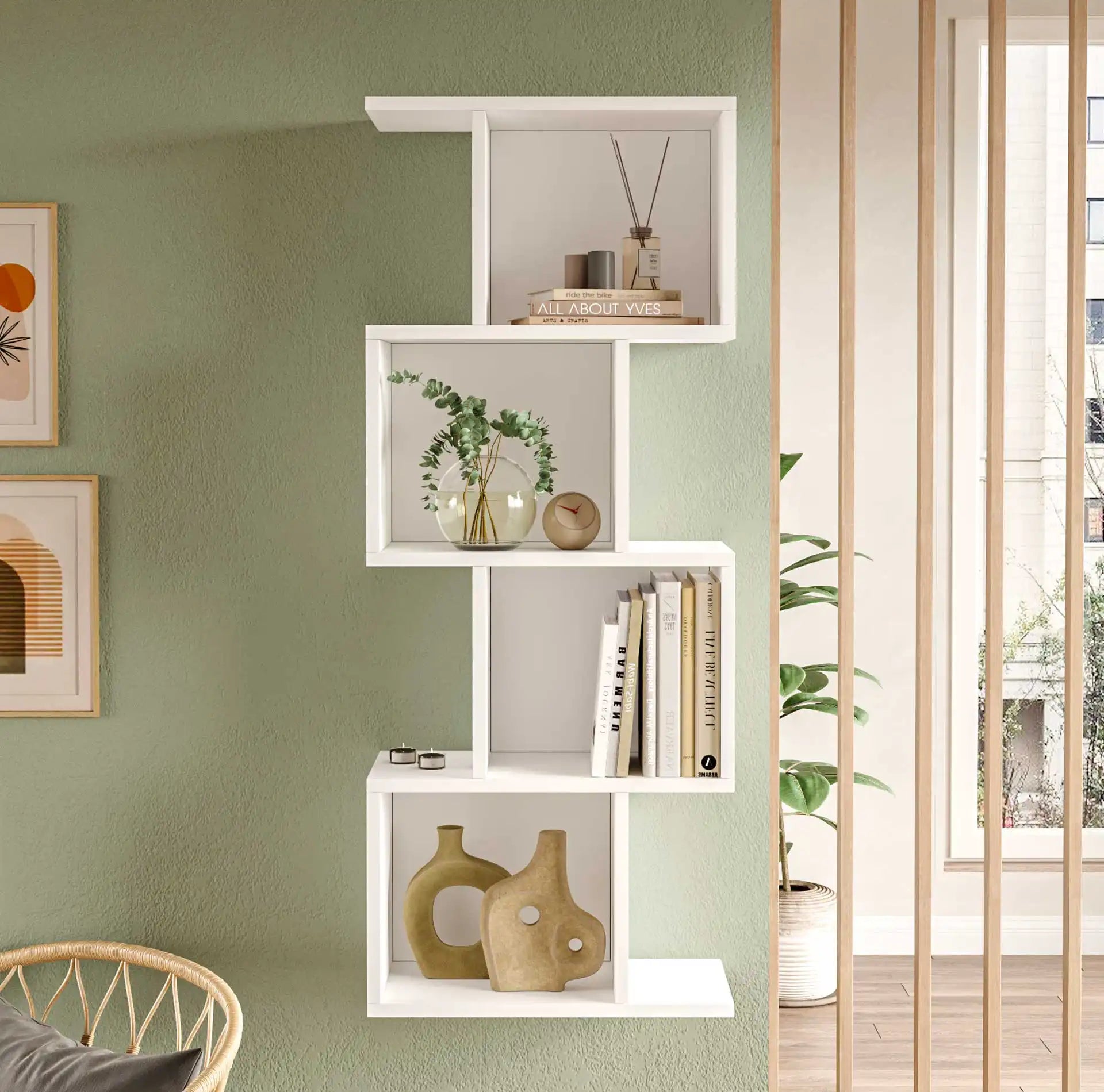 Balay - Libreria bianca da parete moderna con 4 vani